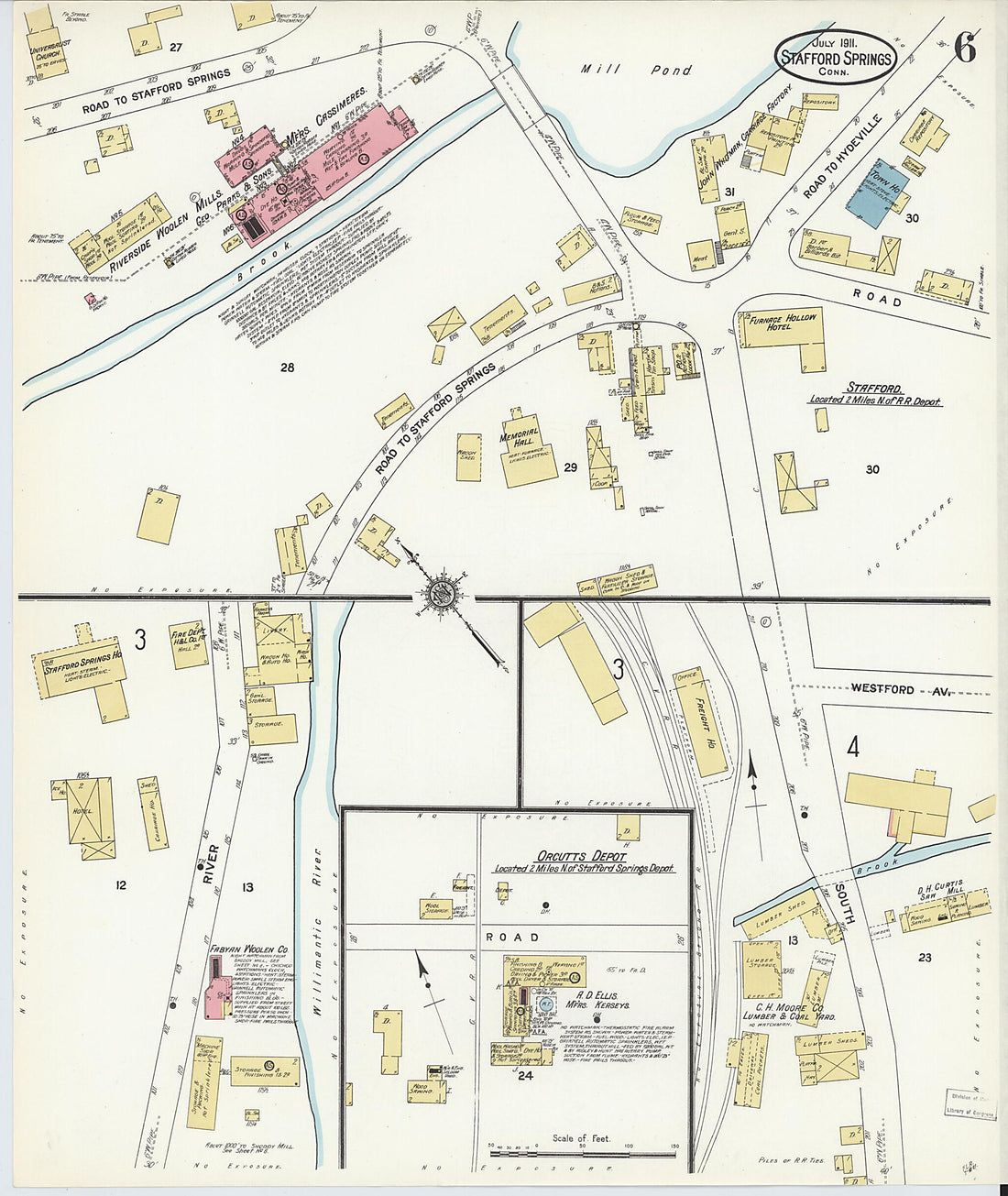 This old map of Stafford Springs, Tolland County, Connecticut was created by Sanborn Map Company in 1911