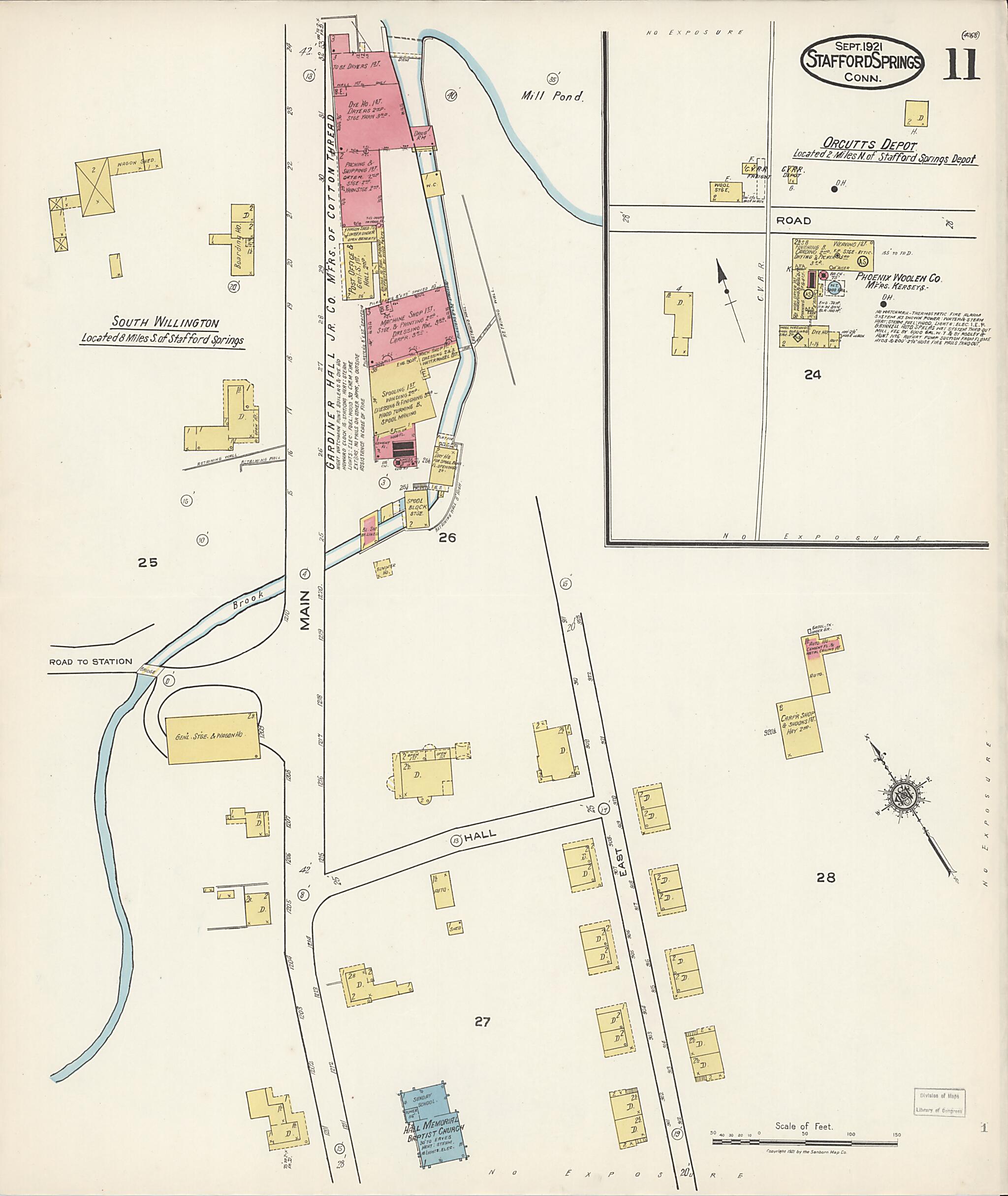 This old map of Stafford Springs, Tolland County, Connecticut was created by Sanborn Map Company in 1921