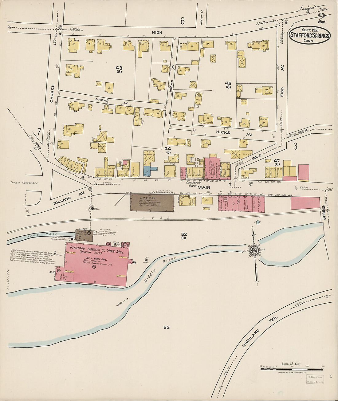This old map of Stafford Springs, Tolland County, Connecticut was created by Sanborn Map Company in 1921
