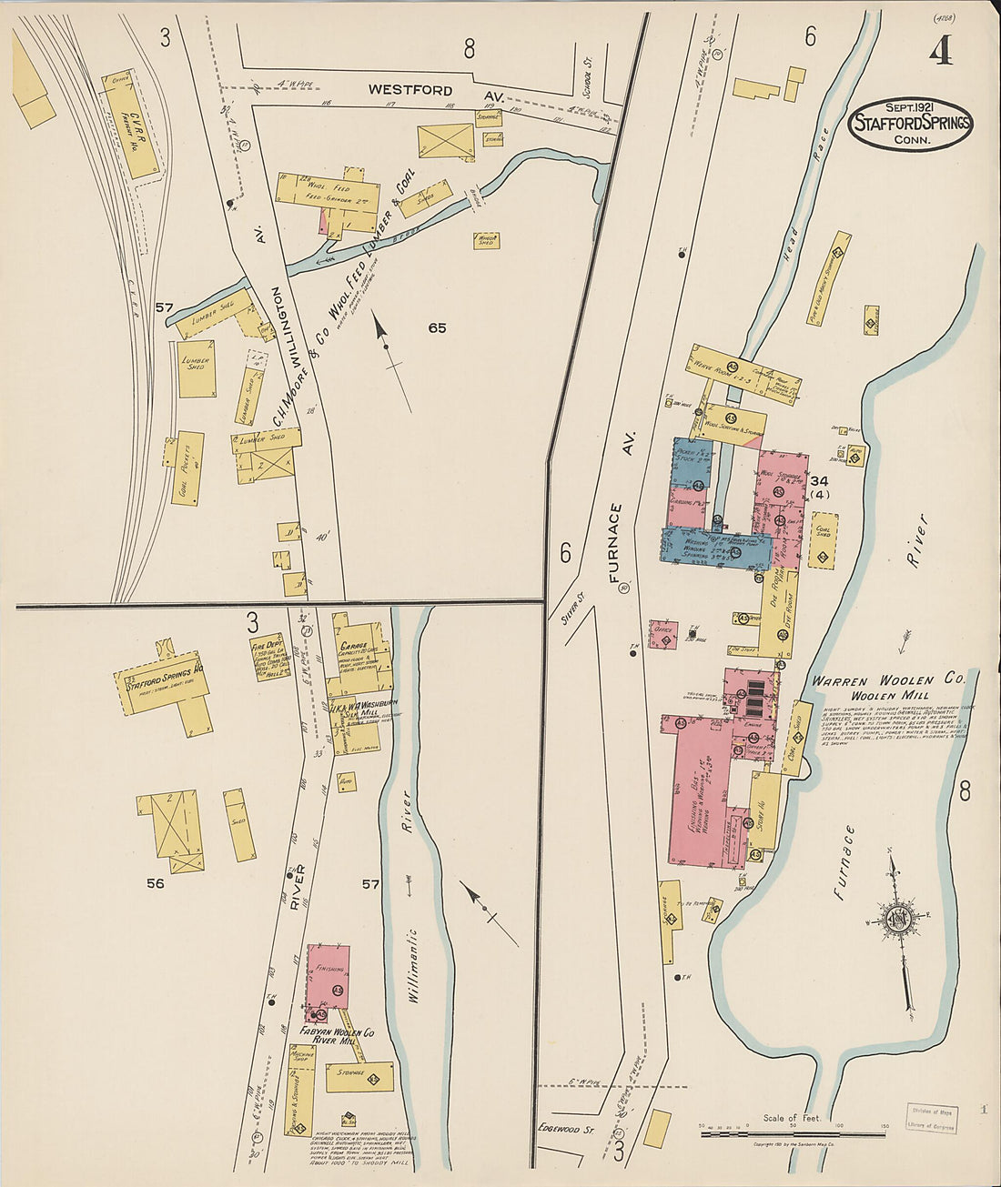 This old map of Stafford Springs, Tolland County, Connecticut was created by Sanborn Map Company in 1921