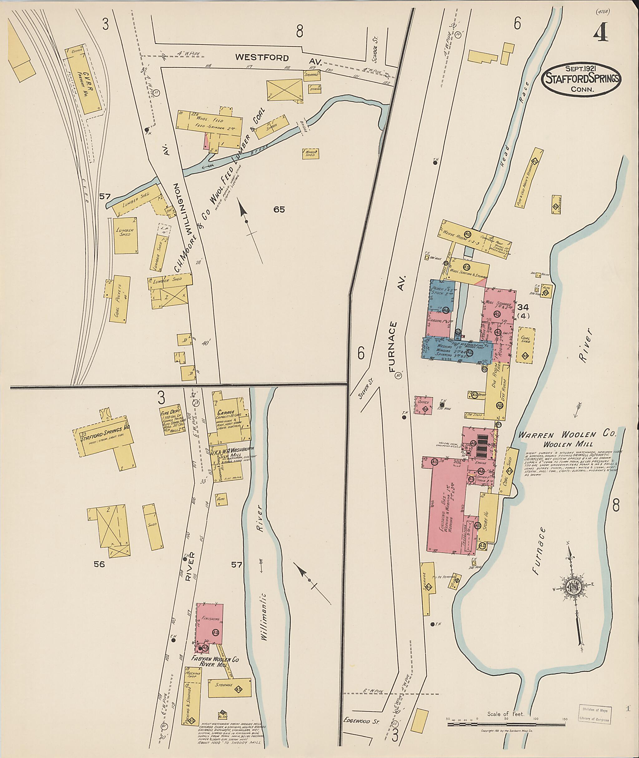 This old map of Stafford Springs, Tolland County, Connecticut was created by Sanborn Map Company in 1921
