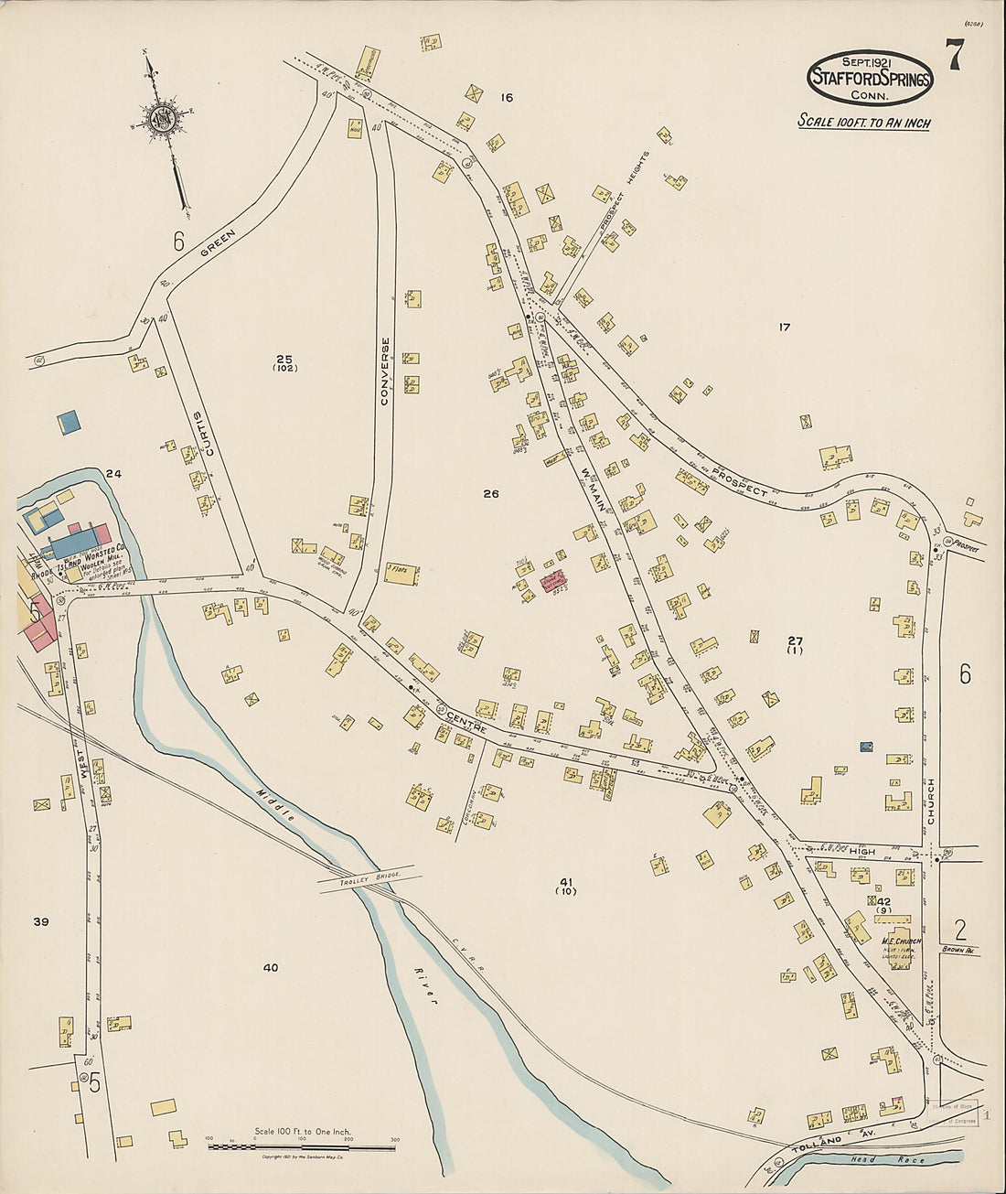 This old map of Stafford Springs, Tolland County, Connecticut was created by Sanborn Map Company in 1921