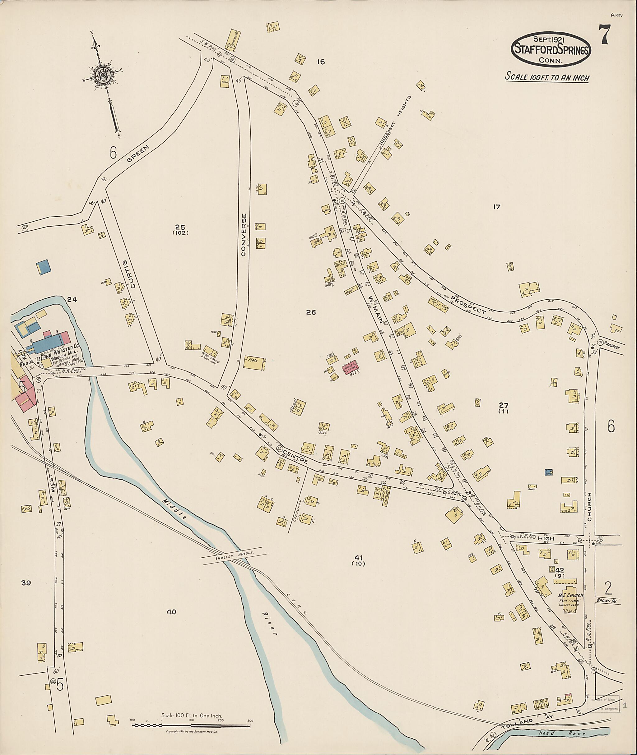 This old map of Stafford Springs, Tolland County, Connecticut was created by Sanborn Map Company in 1921
