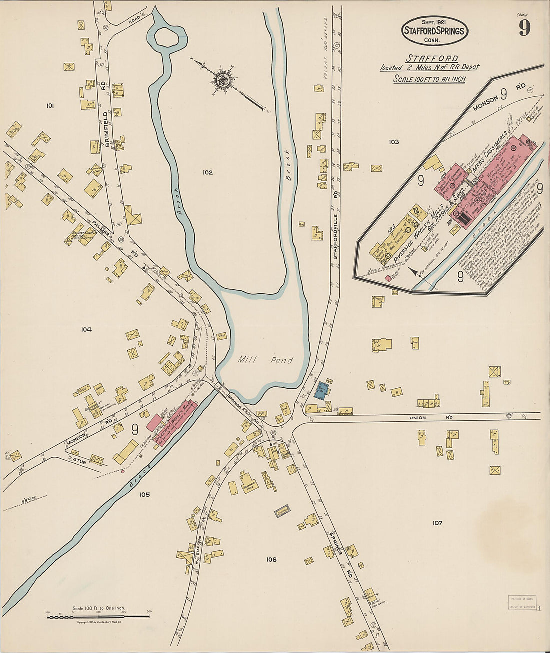 This old map of Stafford Springs, Tolland County, Connecticut was created by Sanborn Map Company in 1921