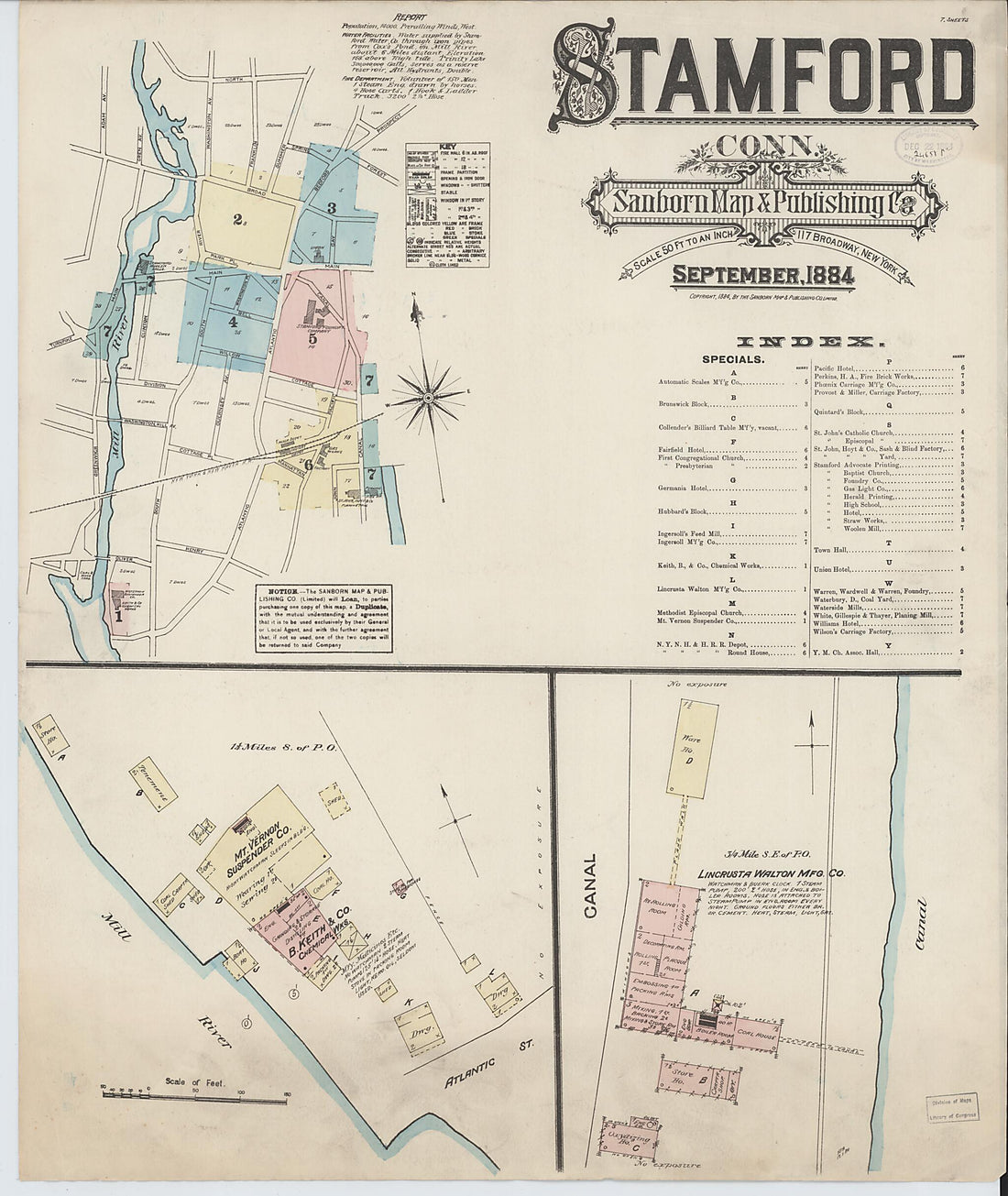 This old map of Stamford, Fairfield County, Connecticut was created by Sanborn Map Company in 1884