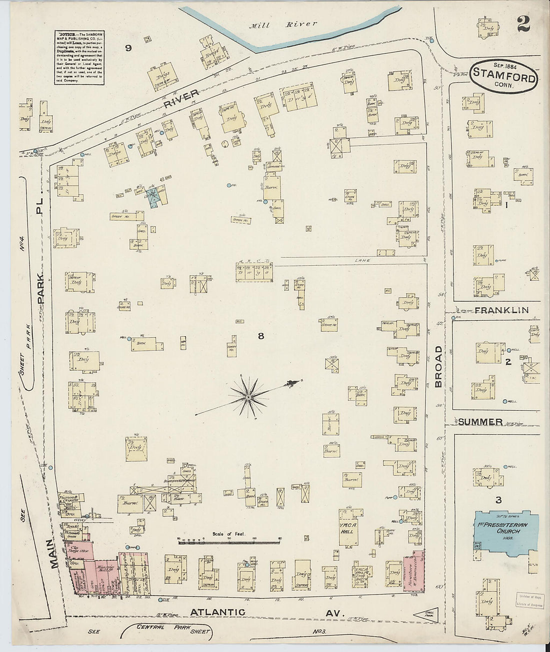 This old map of Stamford, Fairfield County, Connecticut was created by Sanborn Map Company in 1884