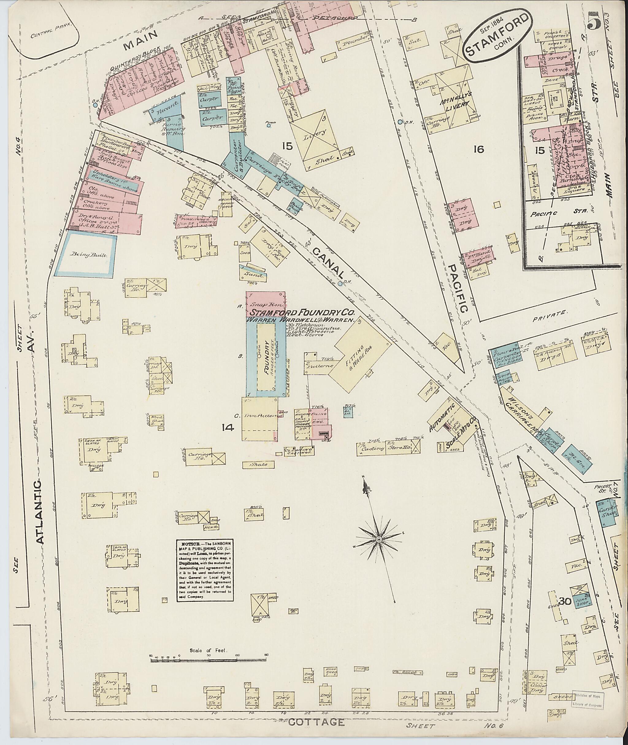 This old map of Stamford, Fairfield County, Connecticut was created by Sanborn Map Company in 1884
