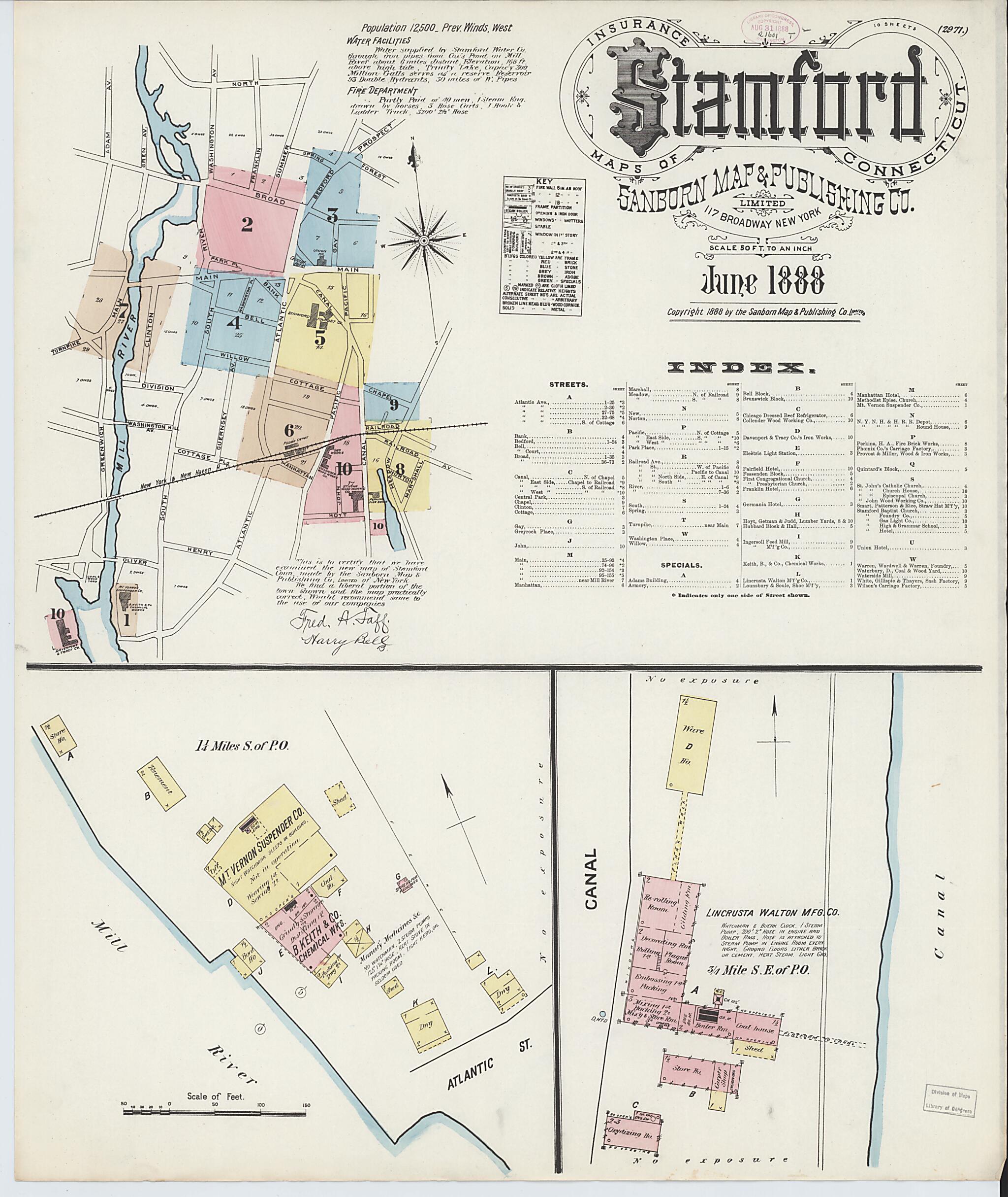 This old map of Stamford, Fairfield County, Connecticut was created by Sanborn Map Company in 1888