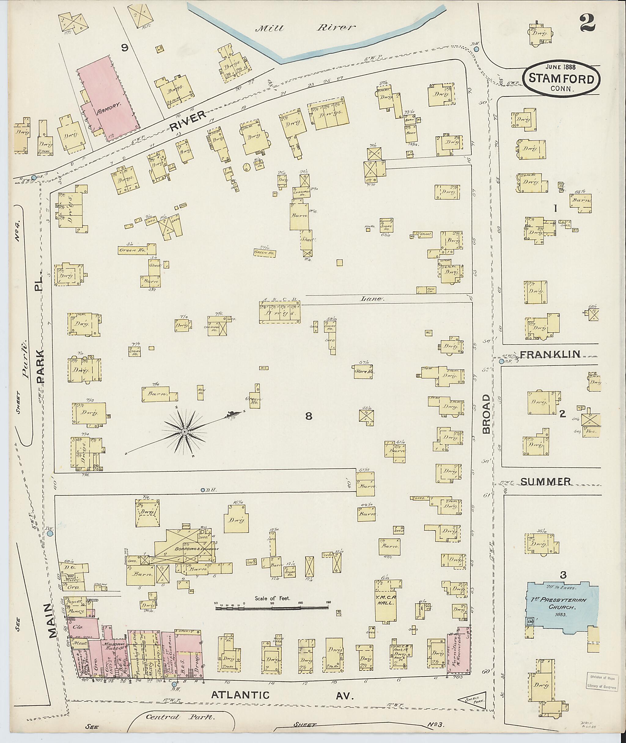 This old map of Stamford, Fairfield County, Connecticut was created by Sanborn Map Company in 1888