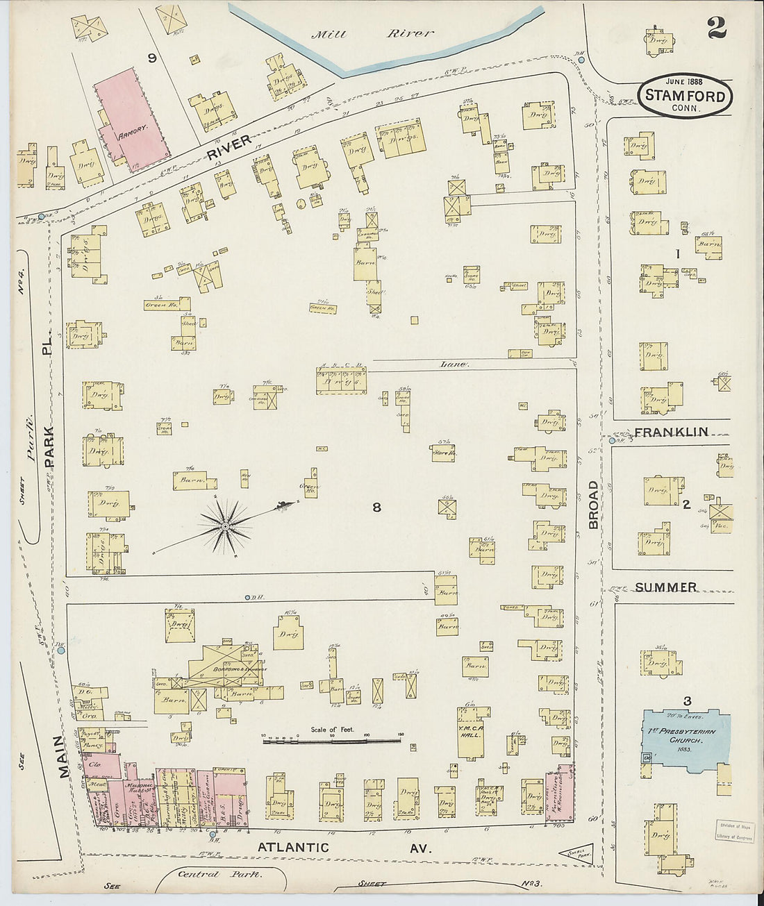 This old map of Stamford, Fairfield County, Connecticut was created by Sanborn Map Company in 1888
