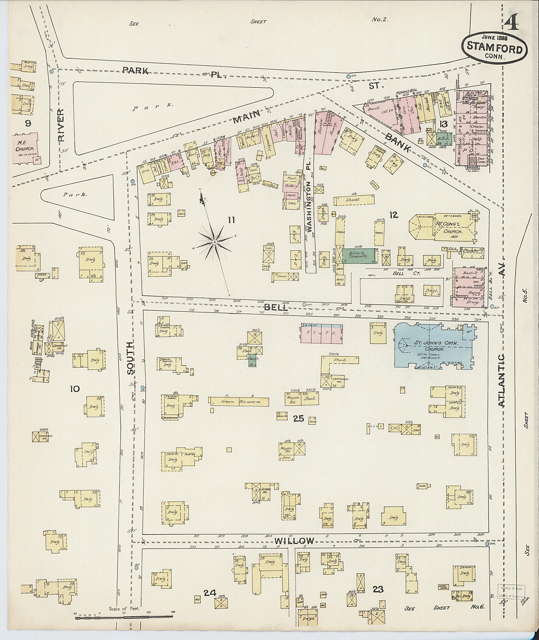 This old map of Stamford, Fairfield County, Connecticut was created by Sanborn Map Company in 1888