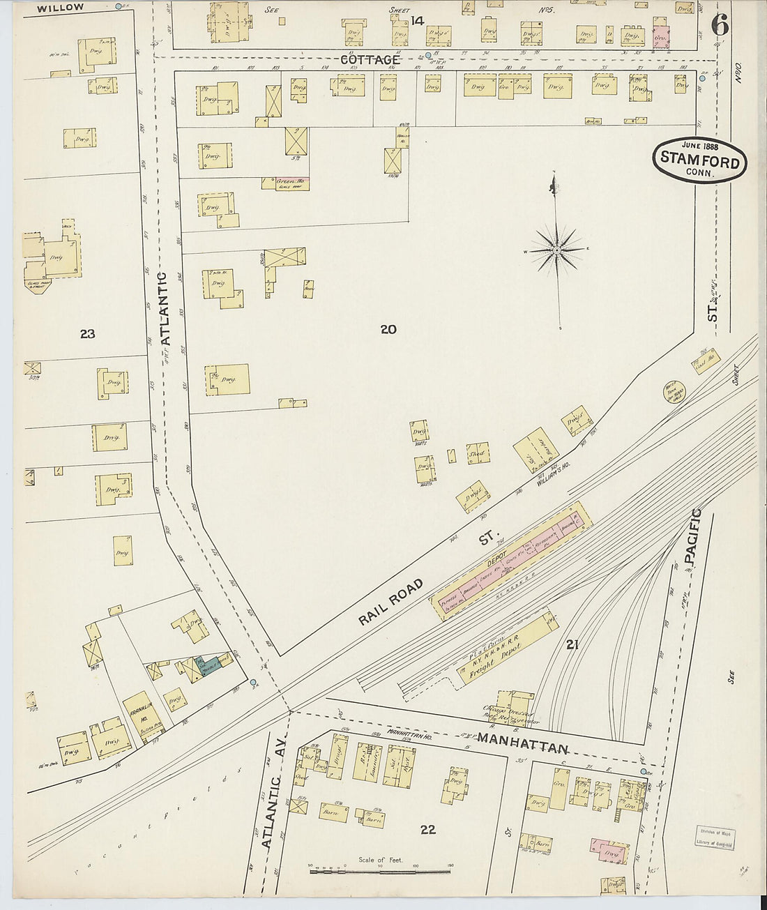 This old map of Stamford, Fairfield County, Connecticut was created by Sanborn Map Company in 1888