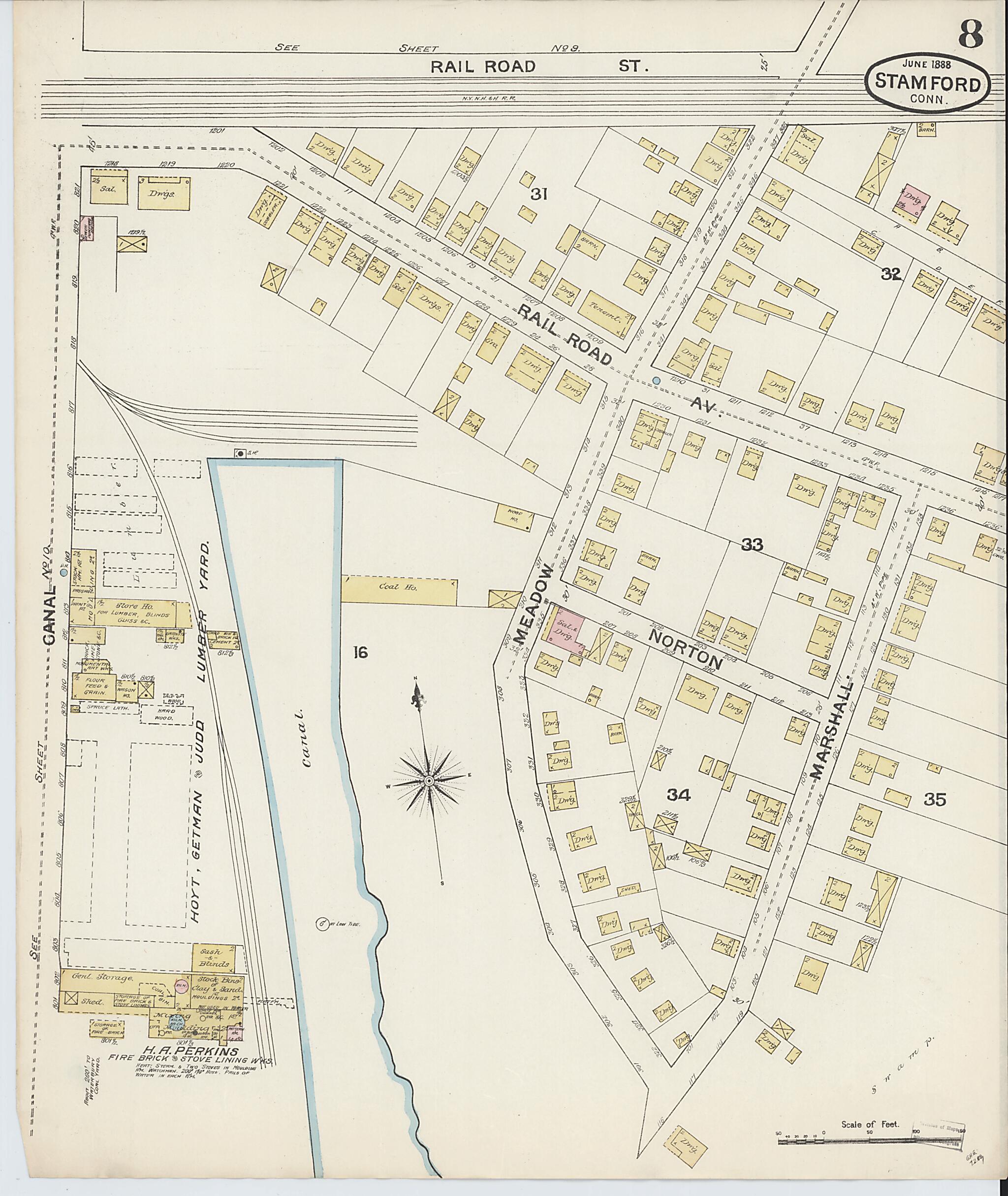 This old map of Stamford, Fairfield County, Connecticut was created by Sanborn Map Company in 1888