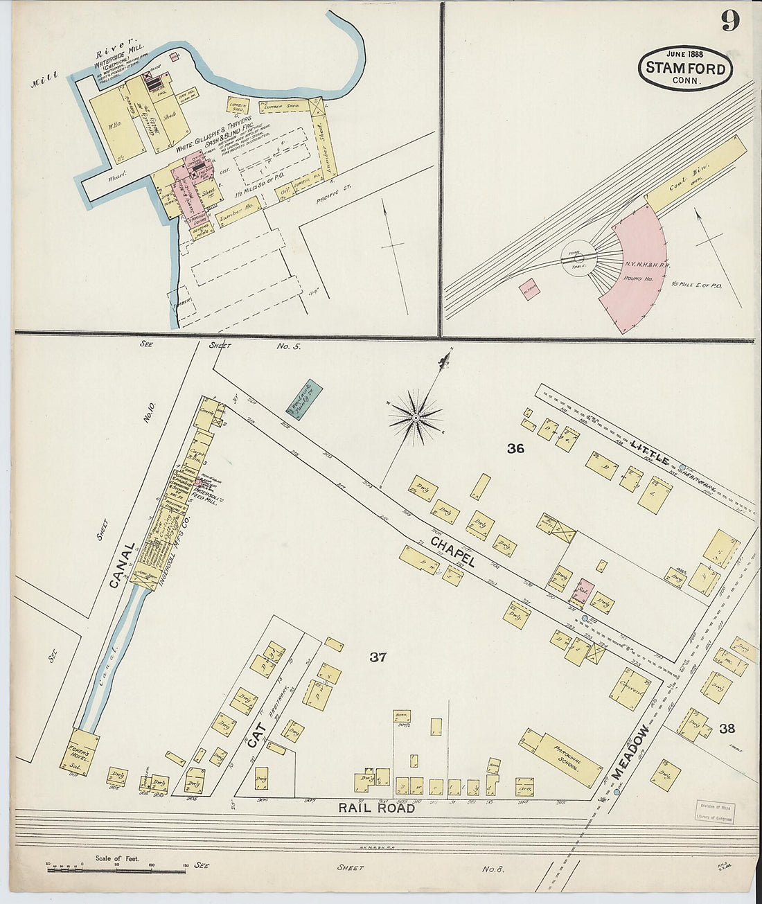 This old map of Stamford, Fairfield County, Connecticut was created by Sanborn Map Company in 1888