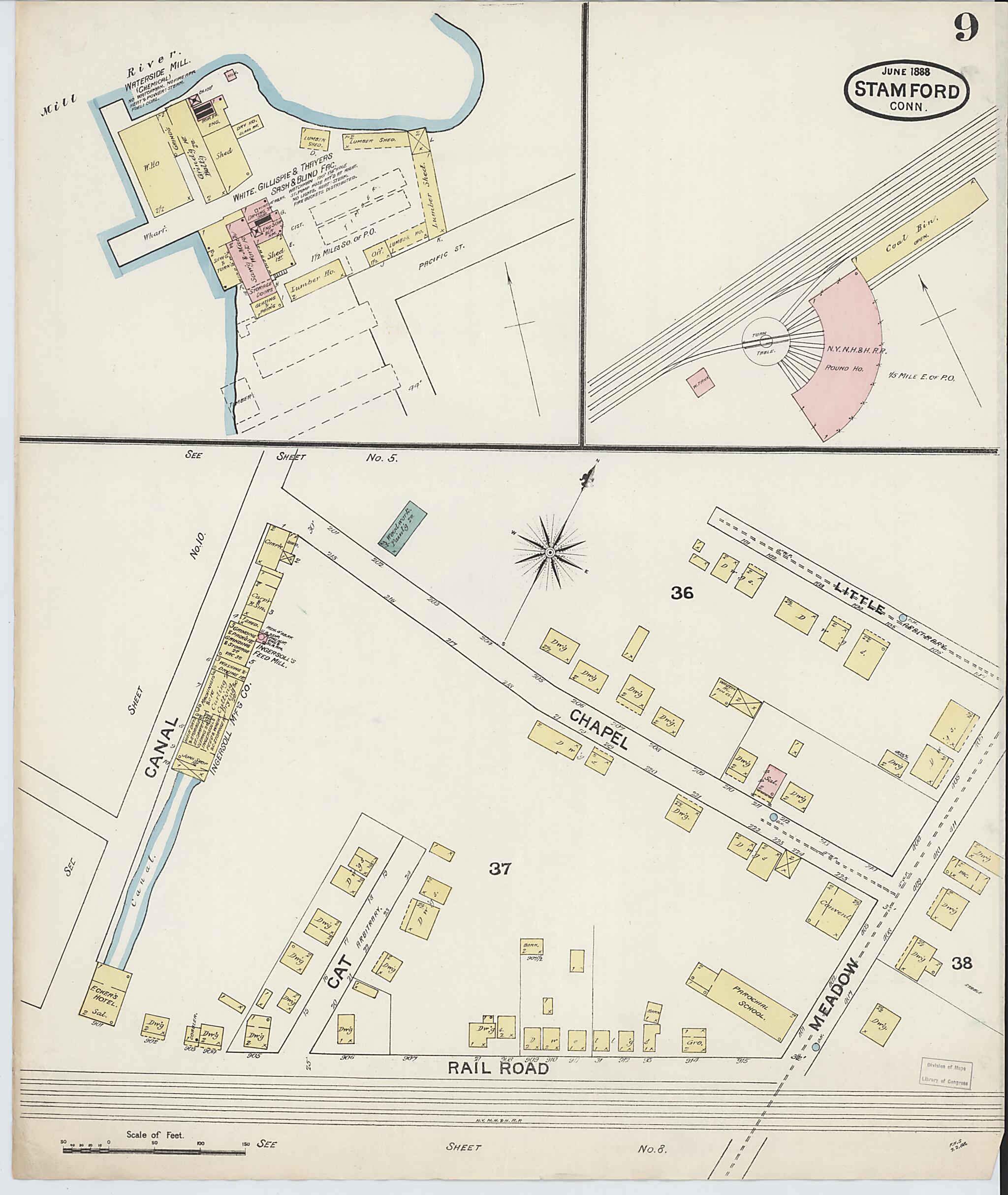 This old map of Stamford, Fairfield County, Connecticut was created by Sanborn Map Company in 1888