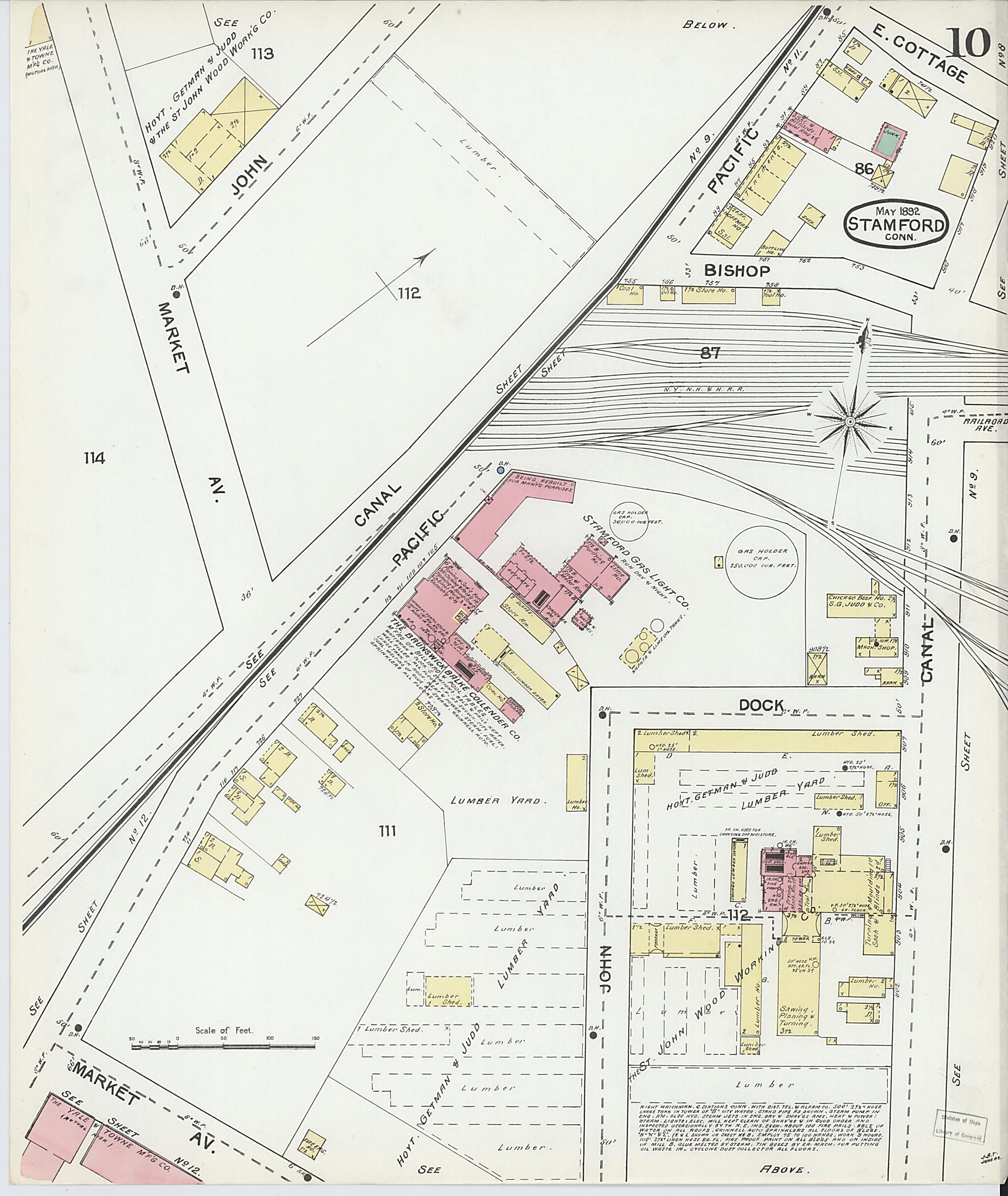 This old map of Stamford, Fairfield County, Connecticut was created by Sanborn Map Company in 1892