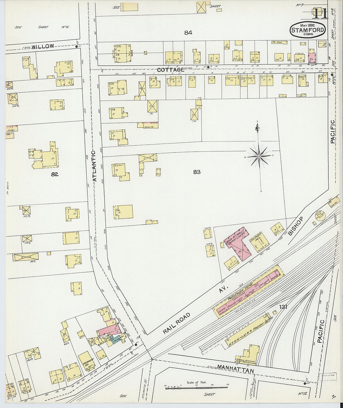 This old map of Stamford, Fairfield County, Connecticut was created by Sanborn Map Company in 1892