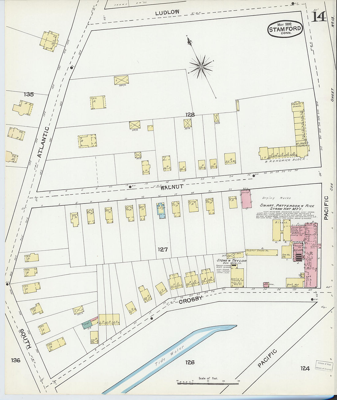 This old map of Stamford, Fairfield County, Connecticut was created by Sanborn Map Company in 1892