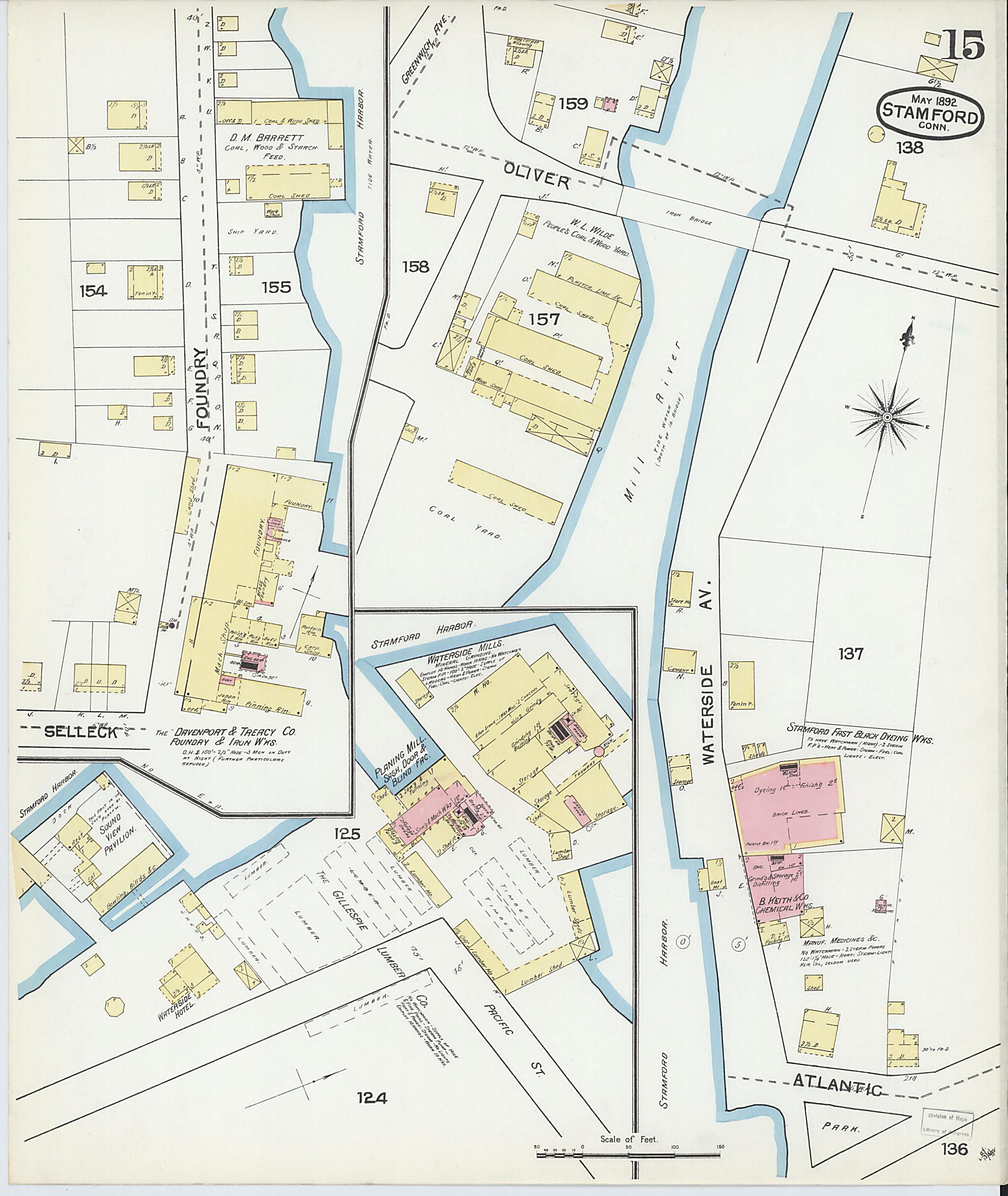 This old map of Stamford, Fairfield County, Connecticut was created by Sanborn Map Company in 1892