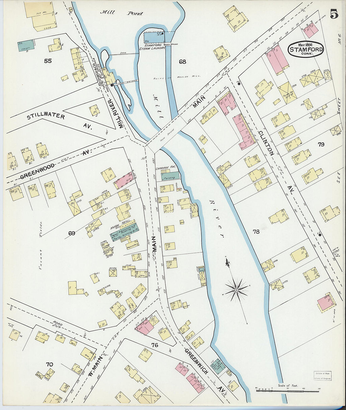This old map of Stamford, Fairfield County, Connecticut was created by Sanborn Map Company in 1892