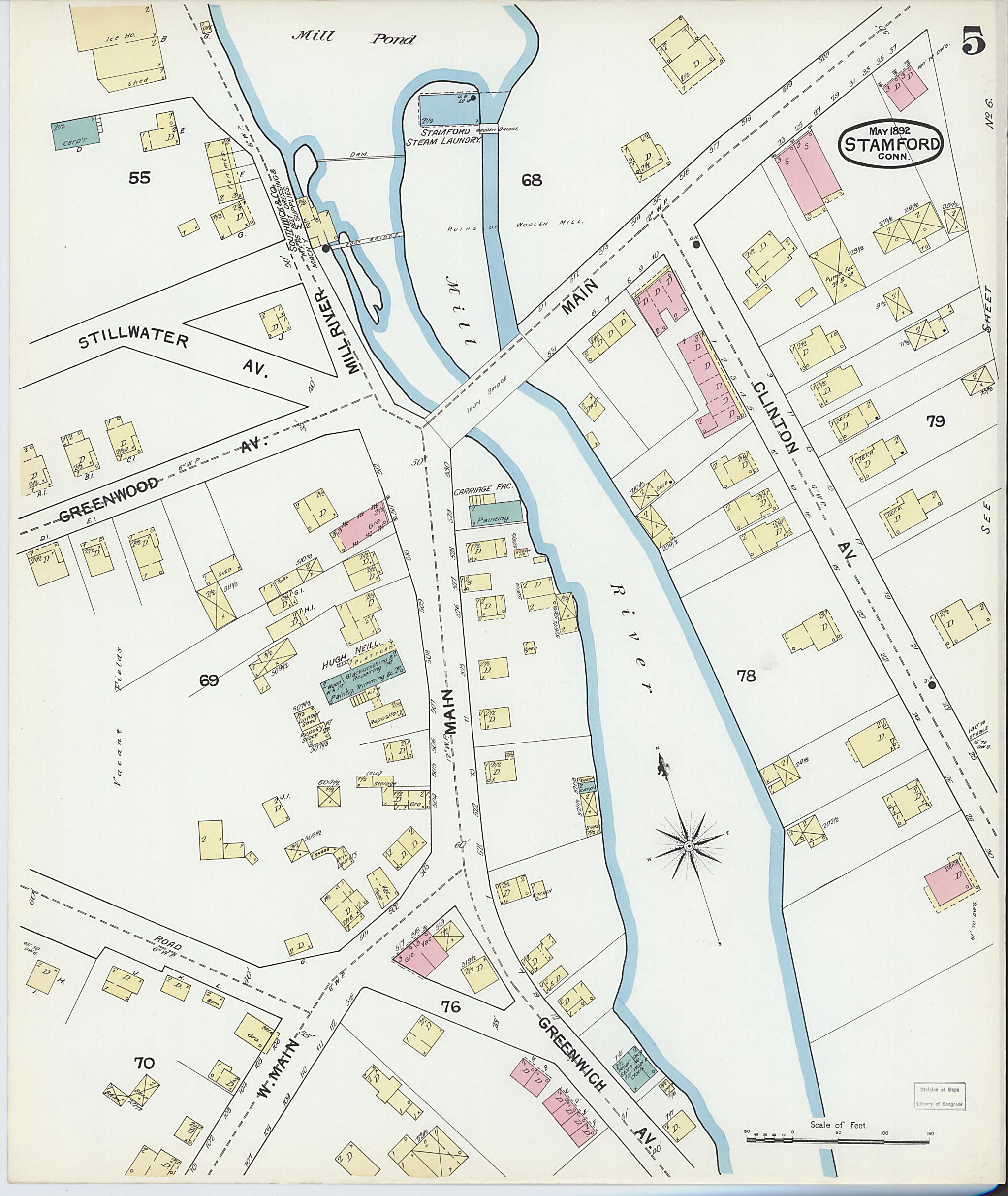 This old map of Stamford, Fairfield County, Connecticut was created by Sanborn Map Company in 1892