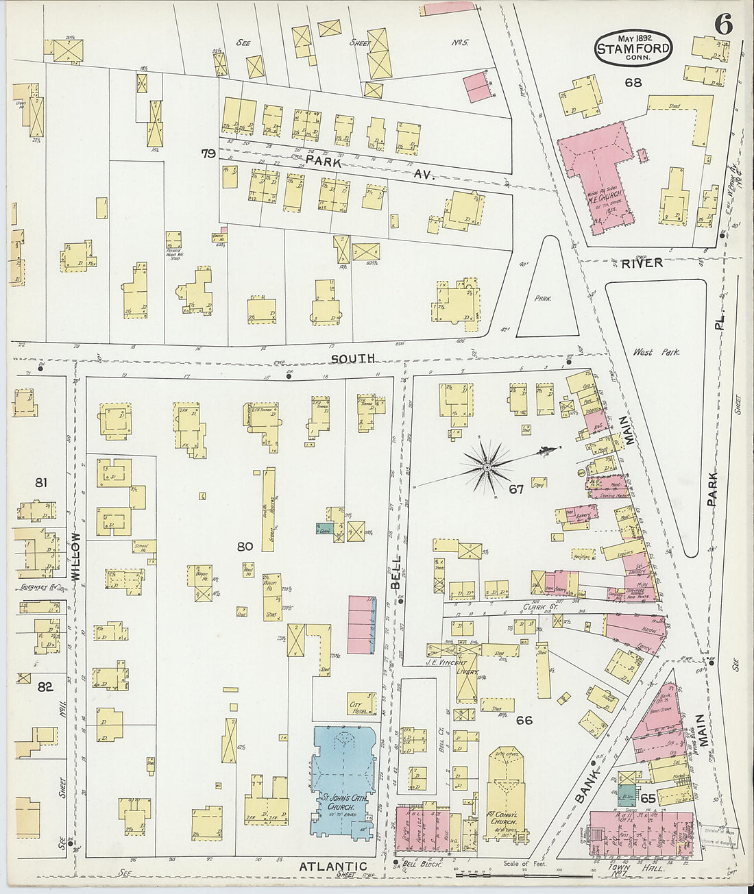 This old map of Stamford, Fairfield County, Connecticut was created by Sanborn Map Company in 1892