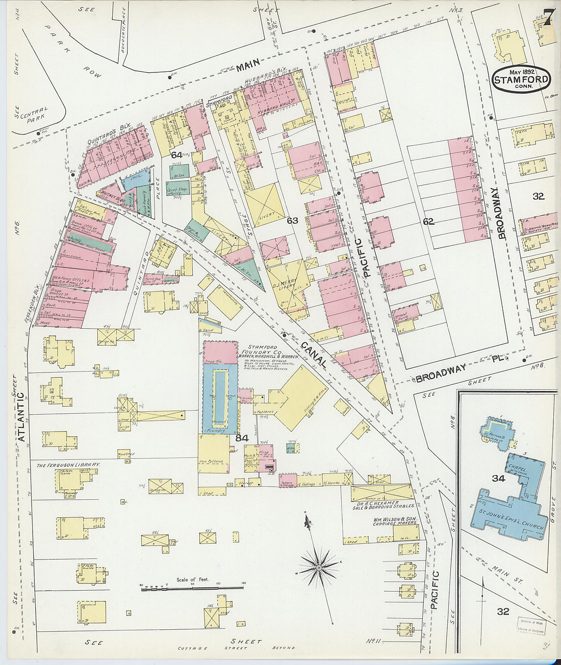 This old map of Stamford, Fairfield County, Connecticut was created by Sanborn Map Company in 1892