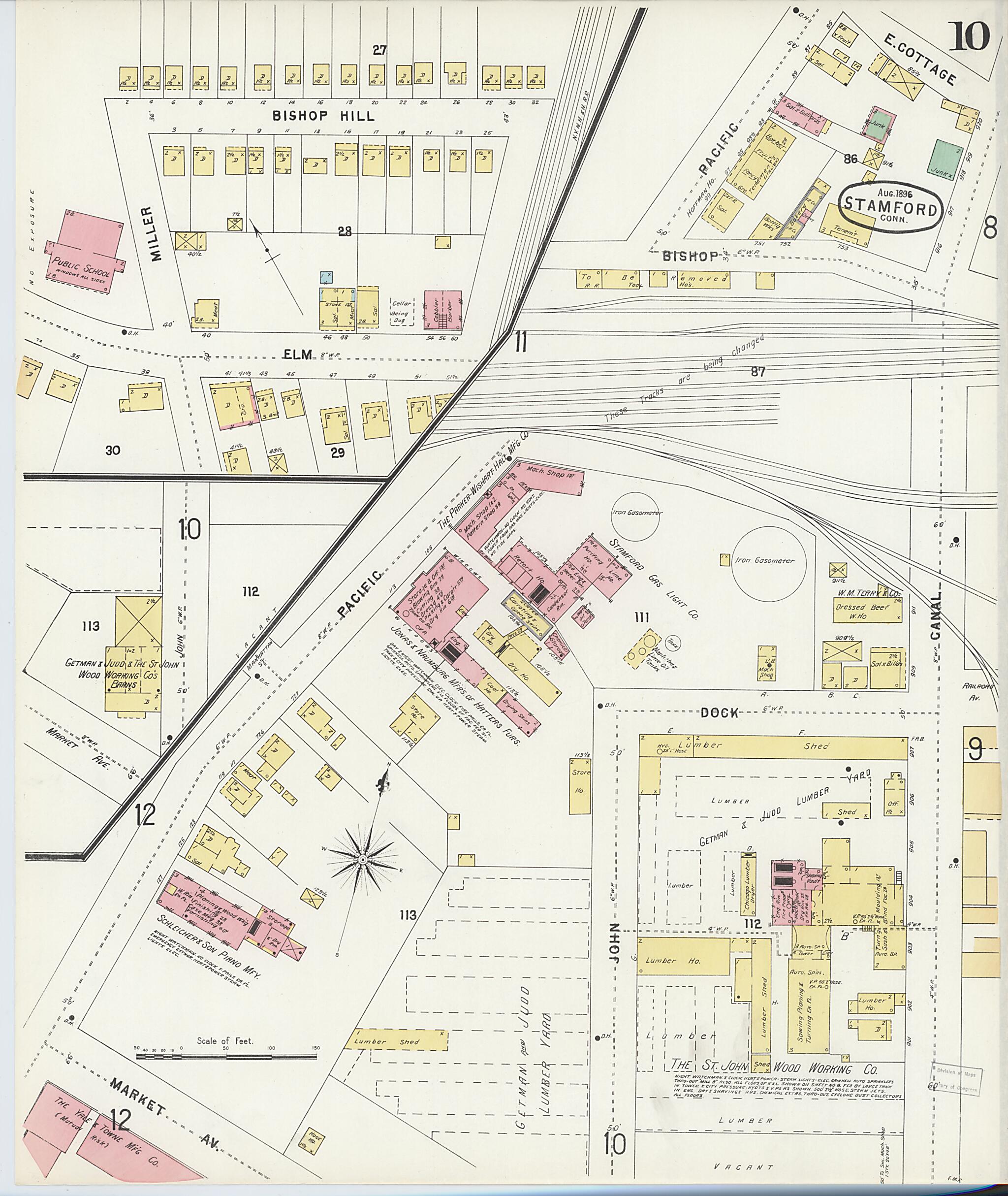 This old map of Stamford, Fairfield County, Connecticut was created by Sanborn Map Company in 1896