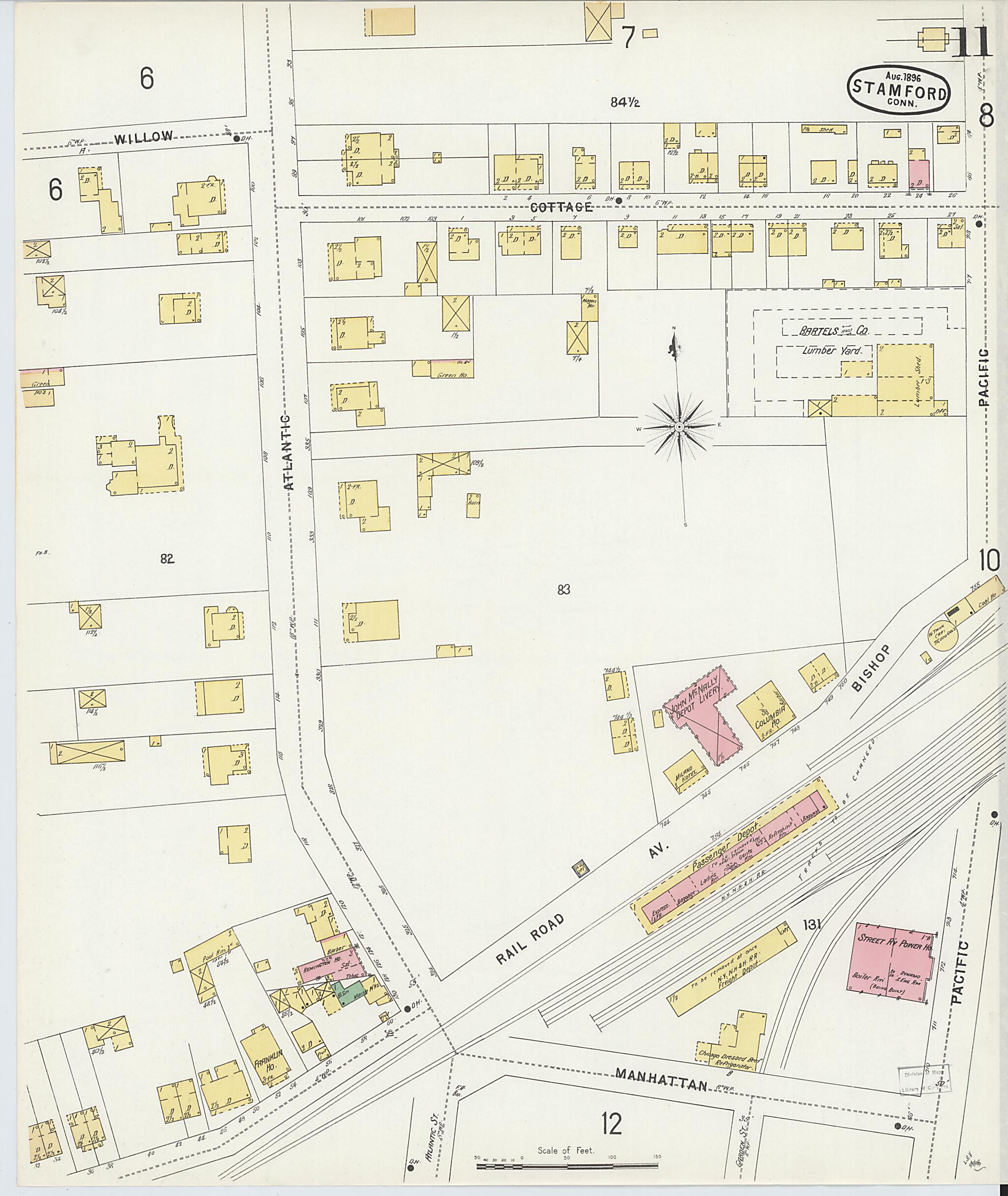 This old map of Stamford, Fairfield County, Connecticut was created by Sanborn Map Company in 1896