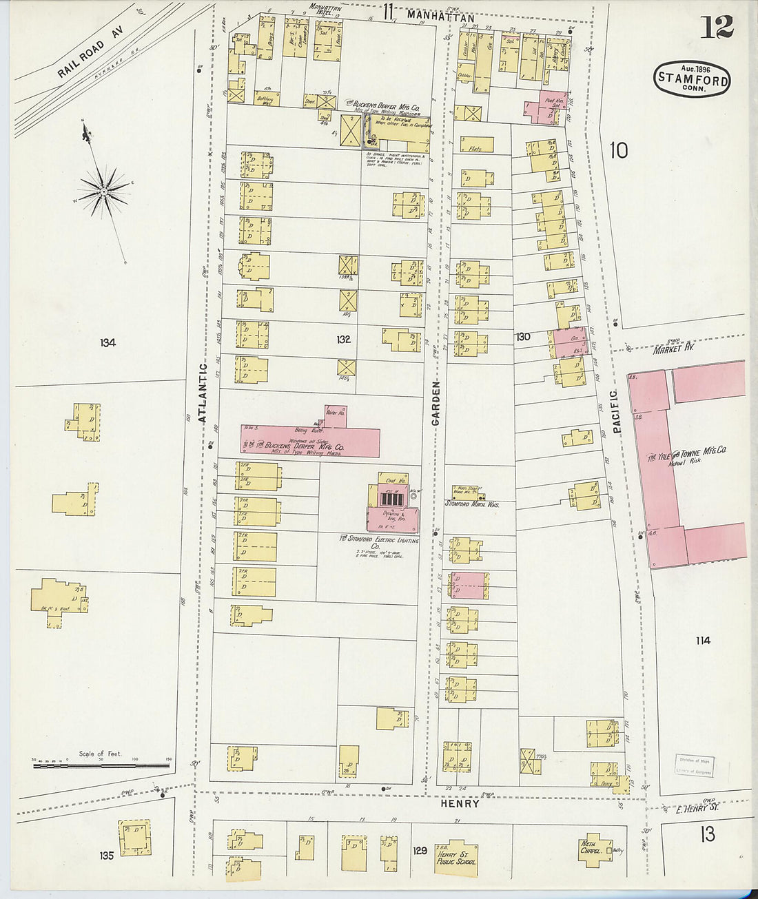 This old map of Stamford, Fairfield County, Connecticut was created by Sanborn Map Company in 1896