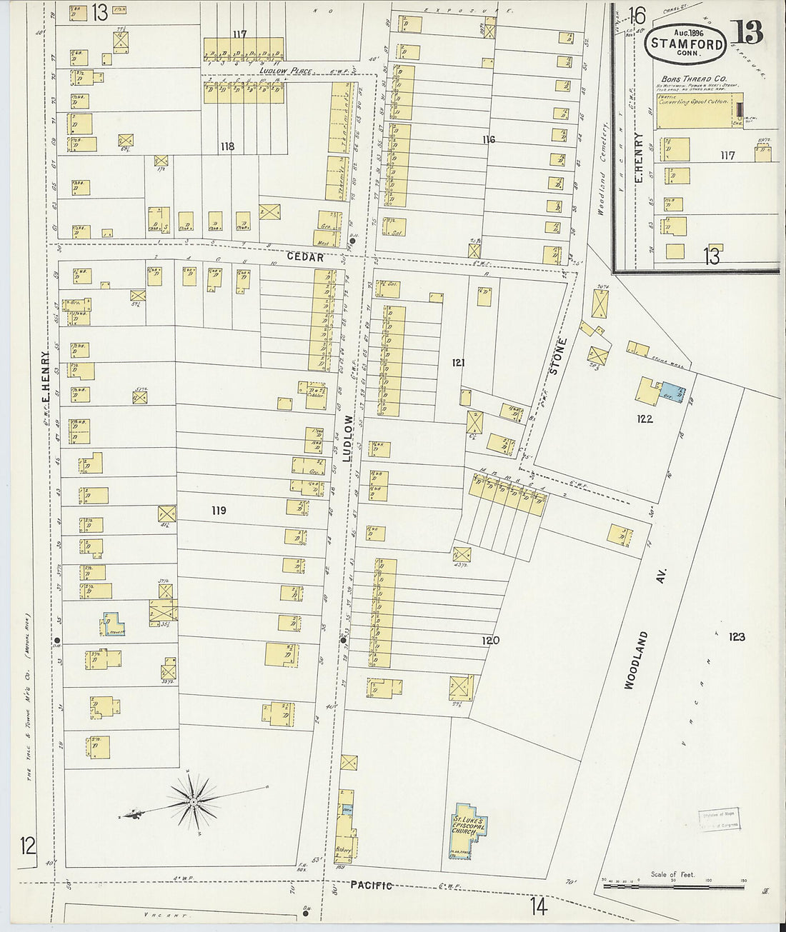 This old map of Stamford, Fairfield County, Connecticut was created by Sanborn Map Company in 1896