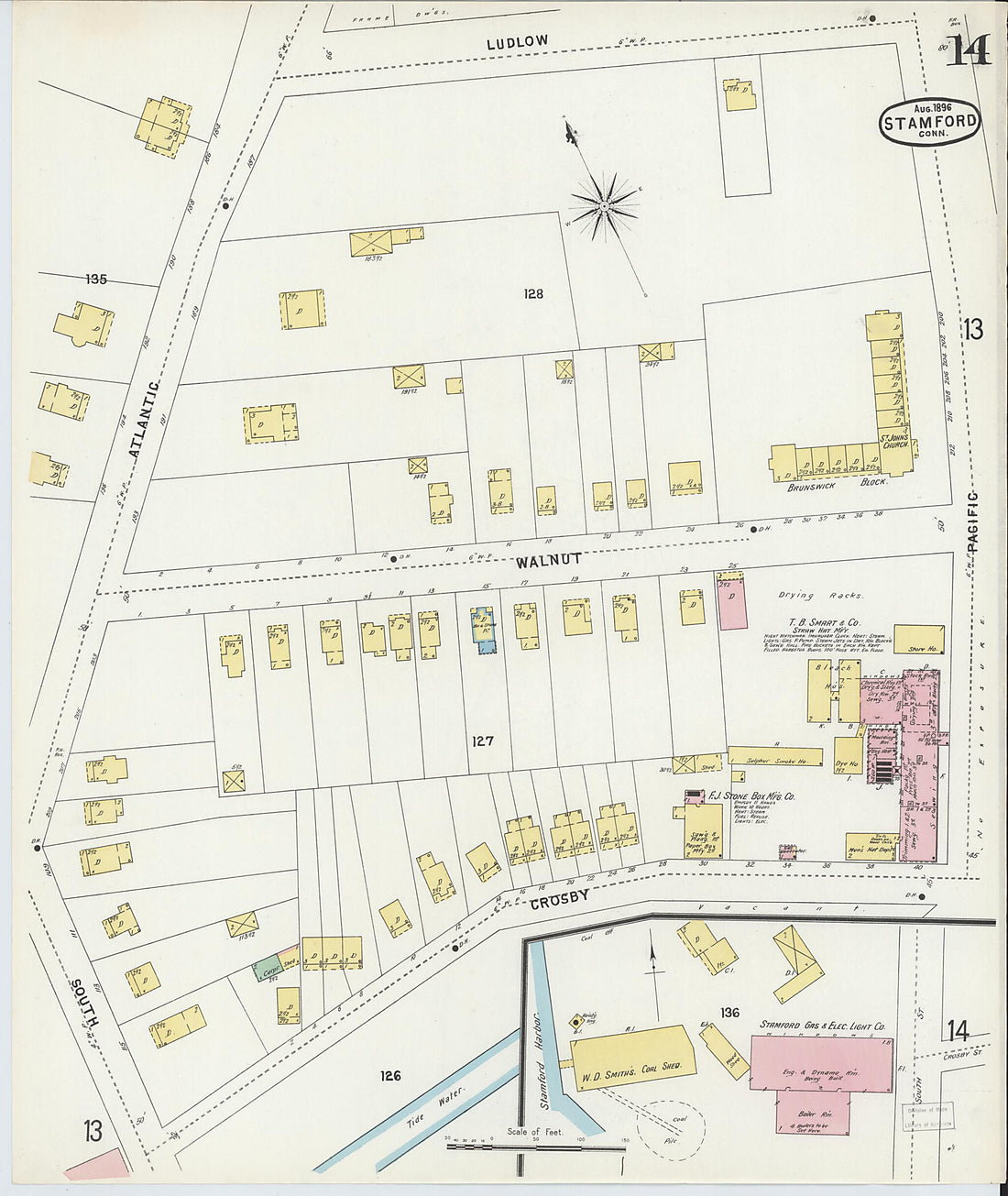 This old map of Stamford, Fairfield County, Connecticut was created by Sanborn Map Company in 1896