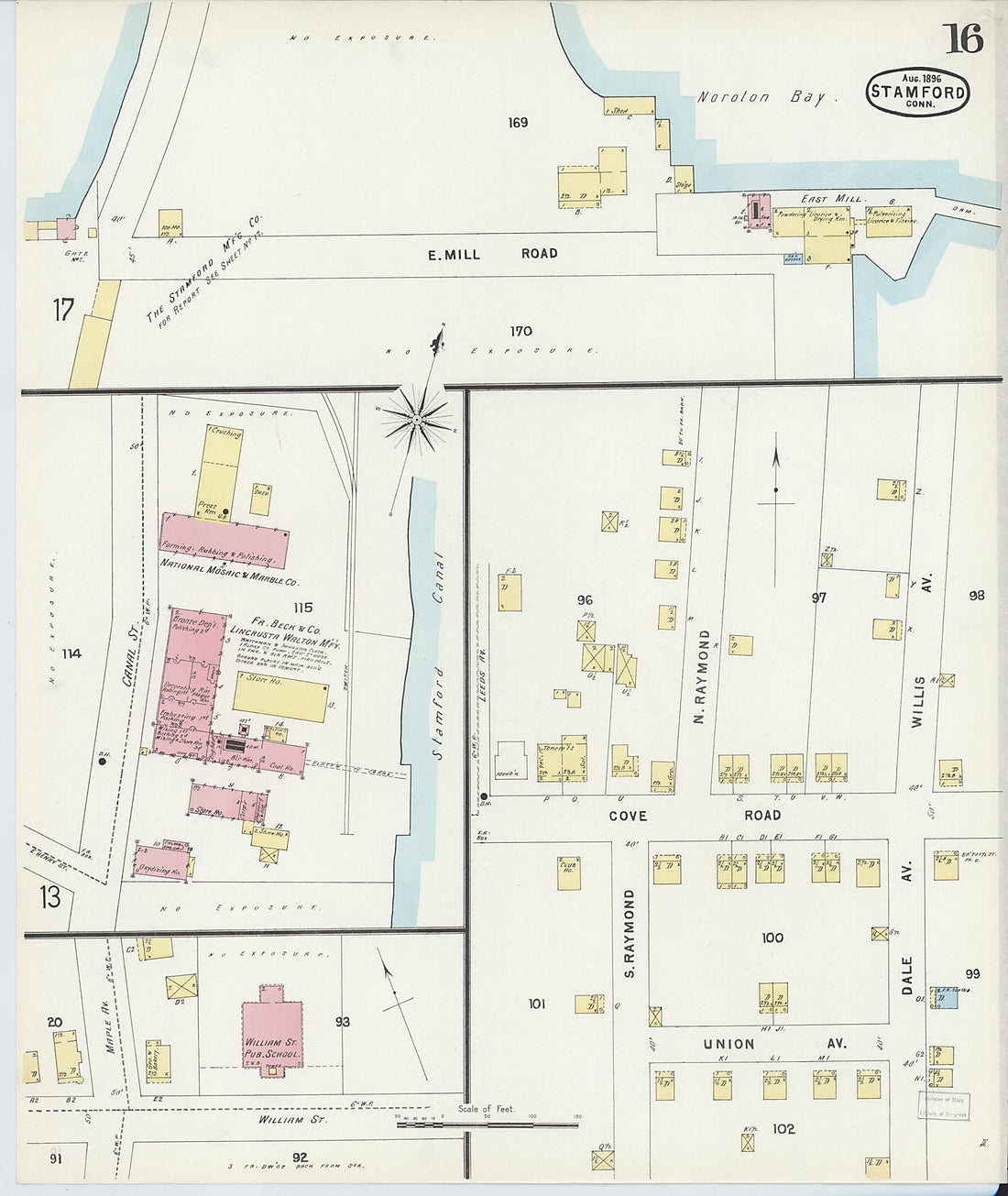 This old map of Stamford, Fairfield County, Connecticut was created by Sanborn Map Company in 1896