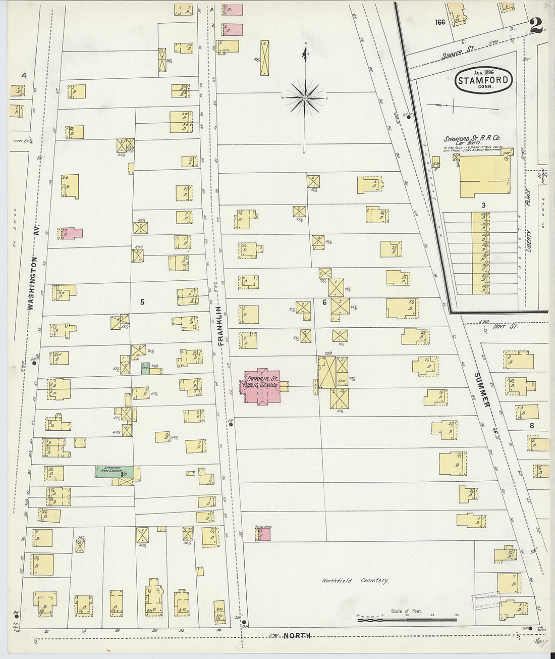 This old map of Stamford, Fairfield County, Connecticut was created by Sanborn Map Company in 1896