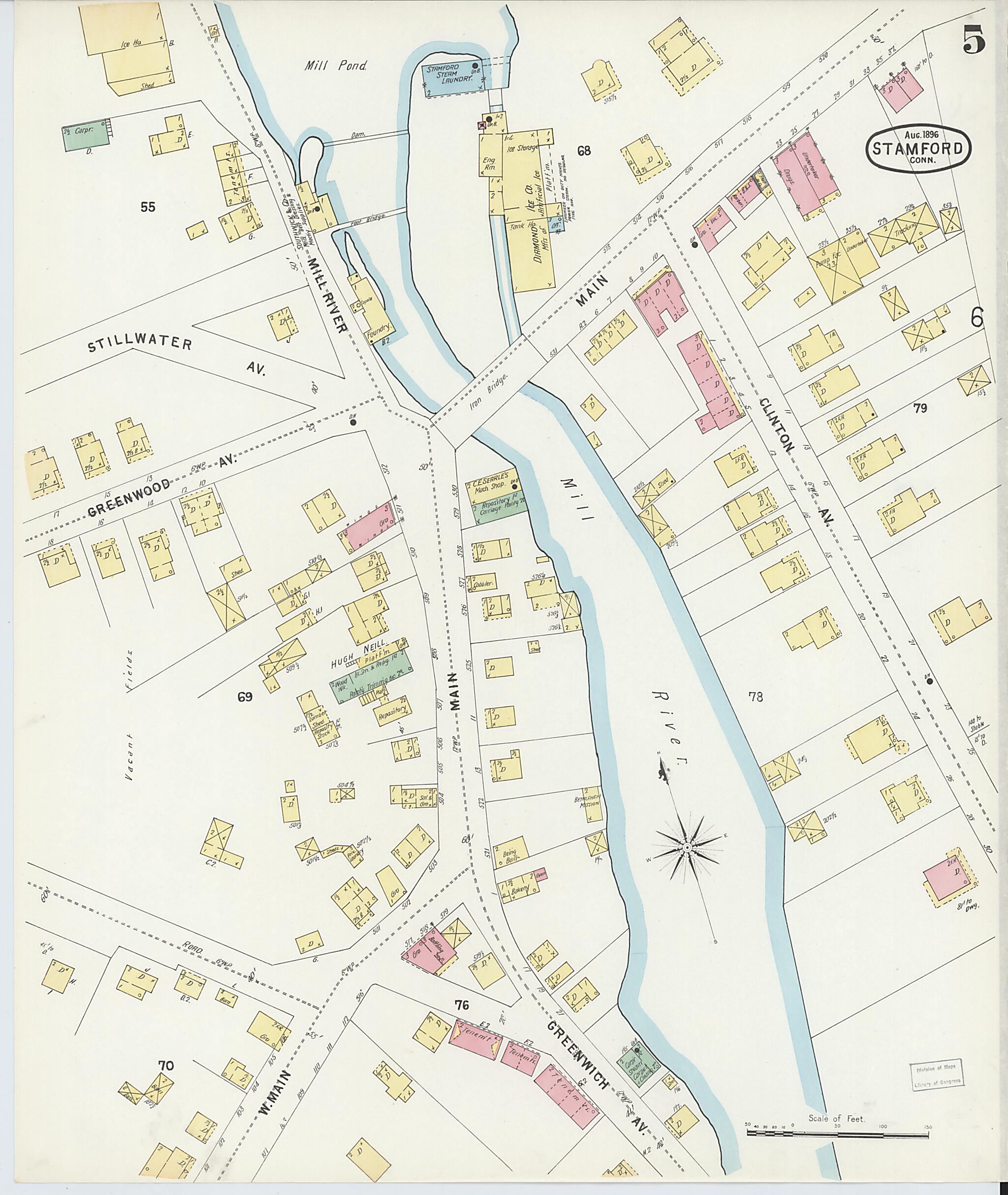 This old map of Stamford, Fairfield County, Connecticut was created by Sanborn Map Company in 1896