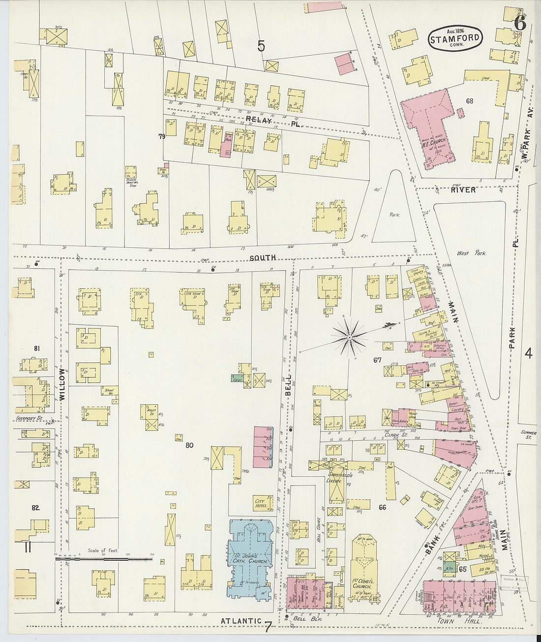 This old map of Stamford, Fairfield County, Connecticut was created by Sanborn Map Company in 1896