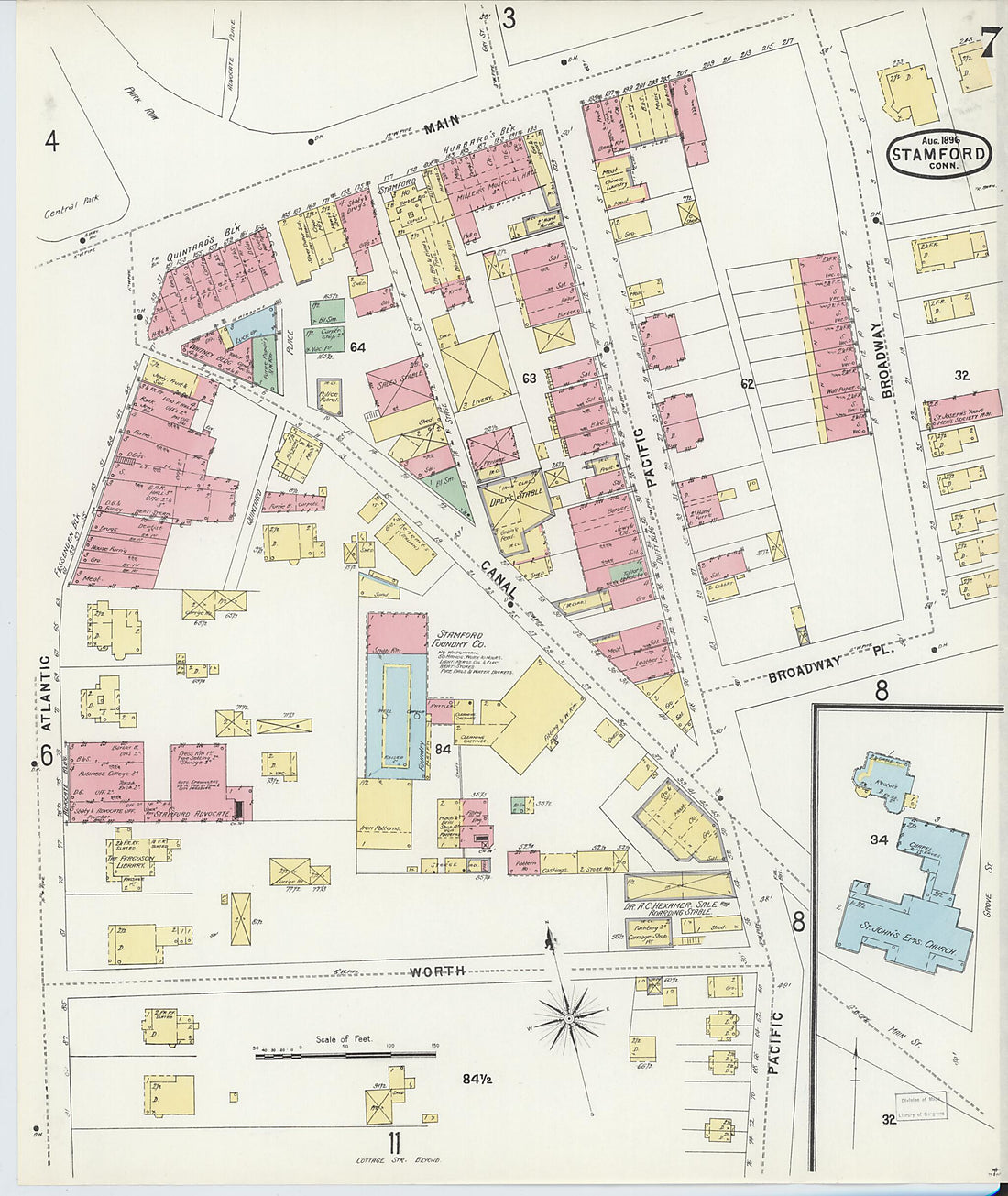 This old map of Stamford, Fairfield County, Connecticut was created by Sanborn Map Company in 1896