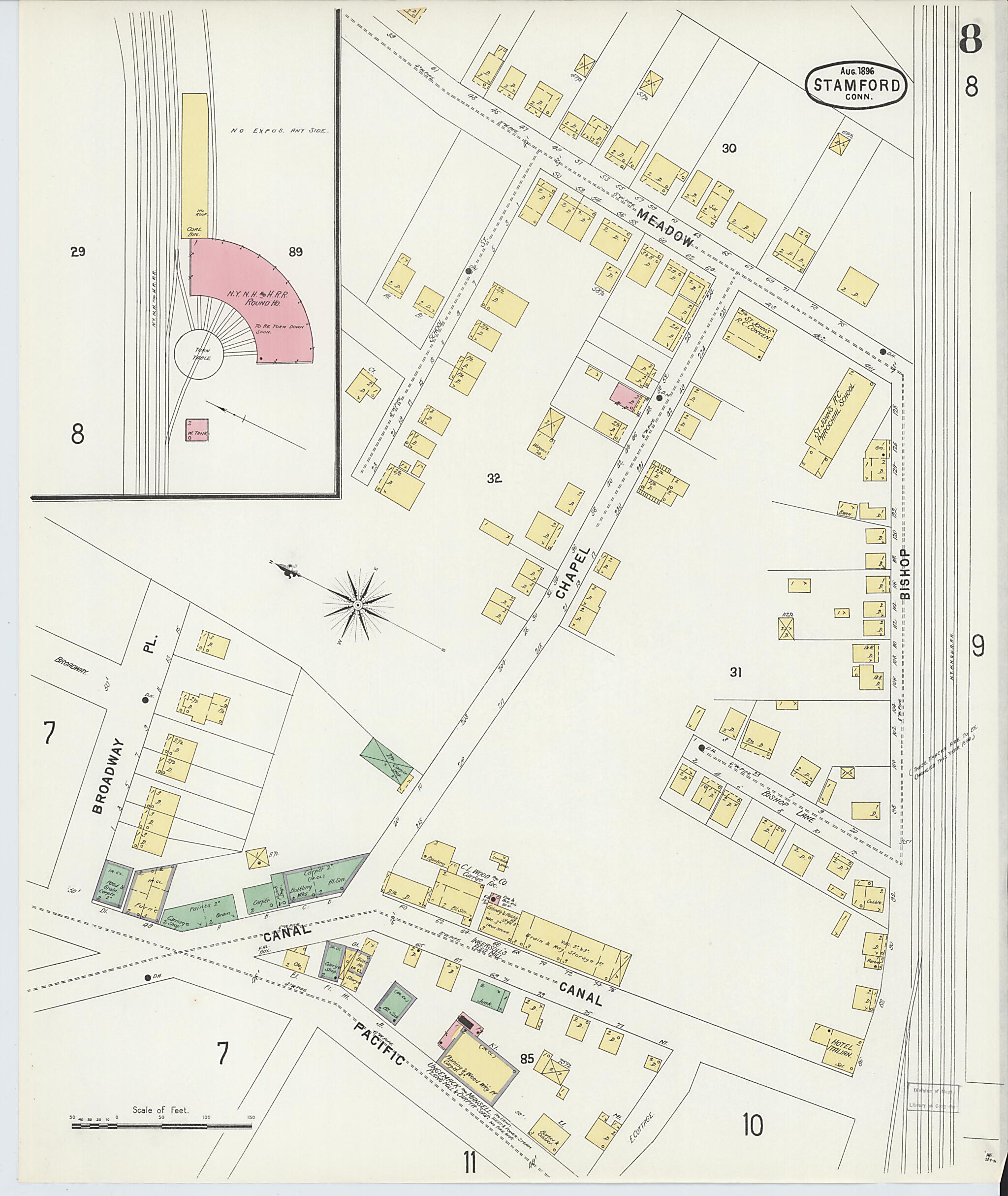 This old map of Stamford, Fairfield County, Connecticut was created by Sanborn Map Company in 1896