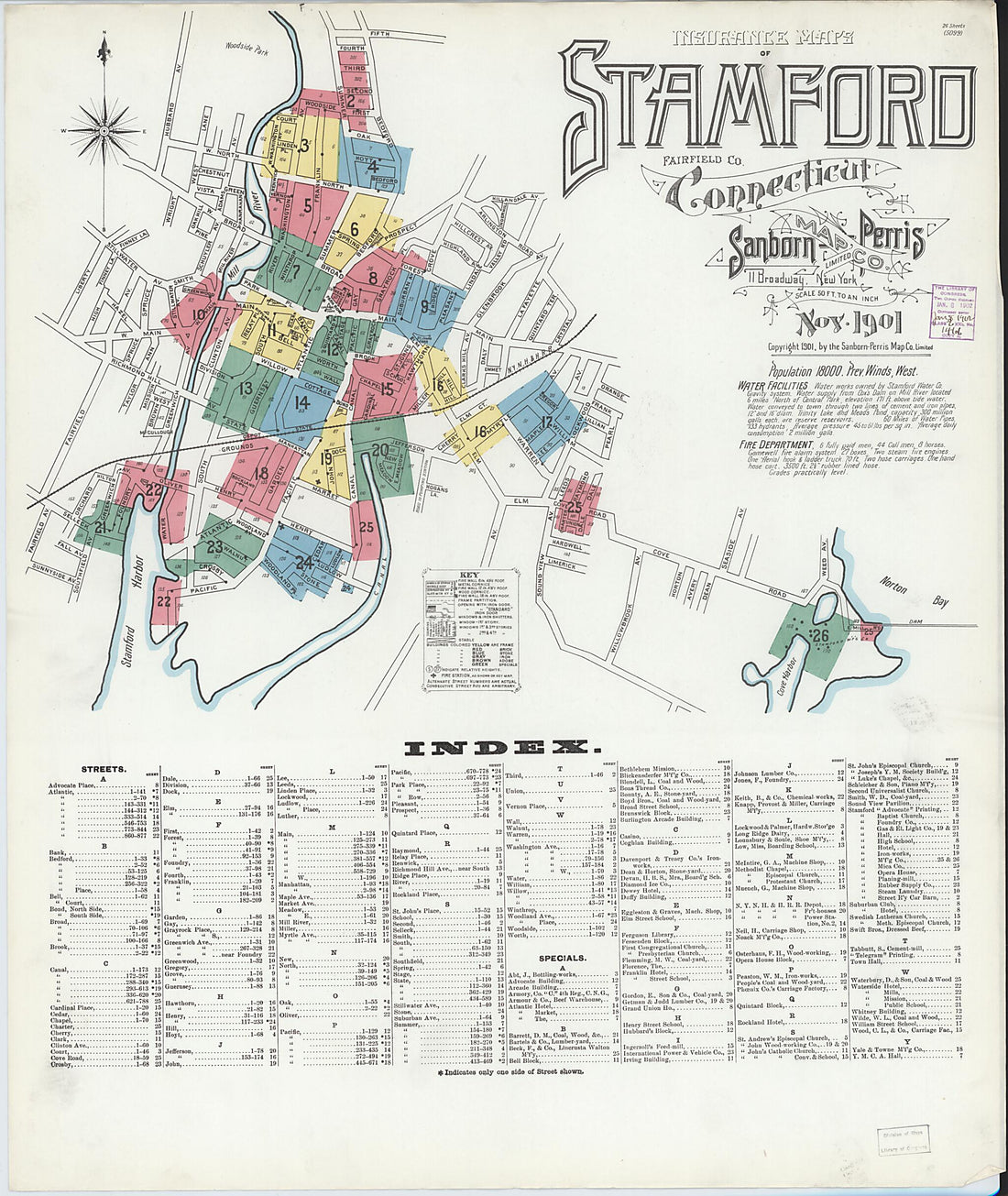 This old map of Stamford, Fairfield County, Connecticut was created by Sanborn Map Company in 1901
