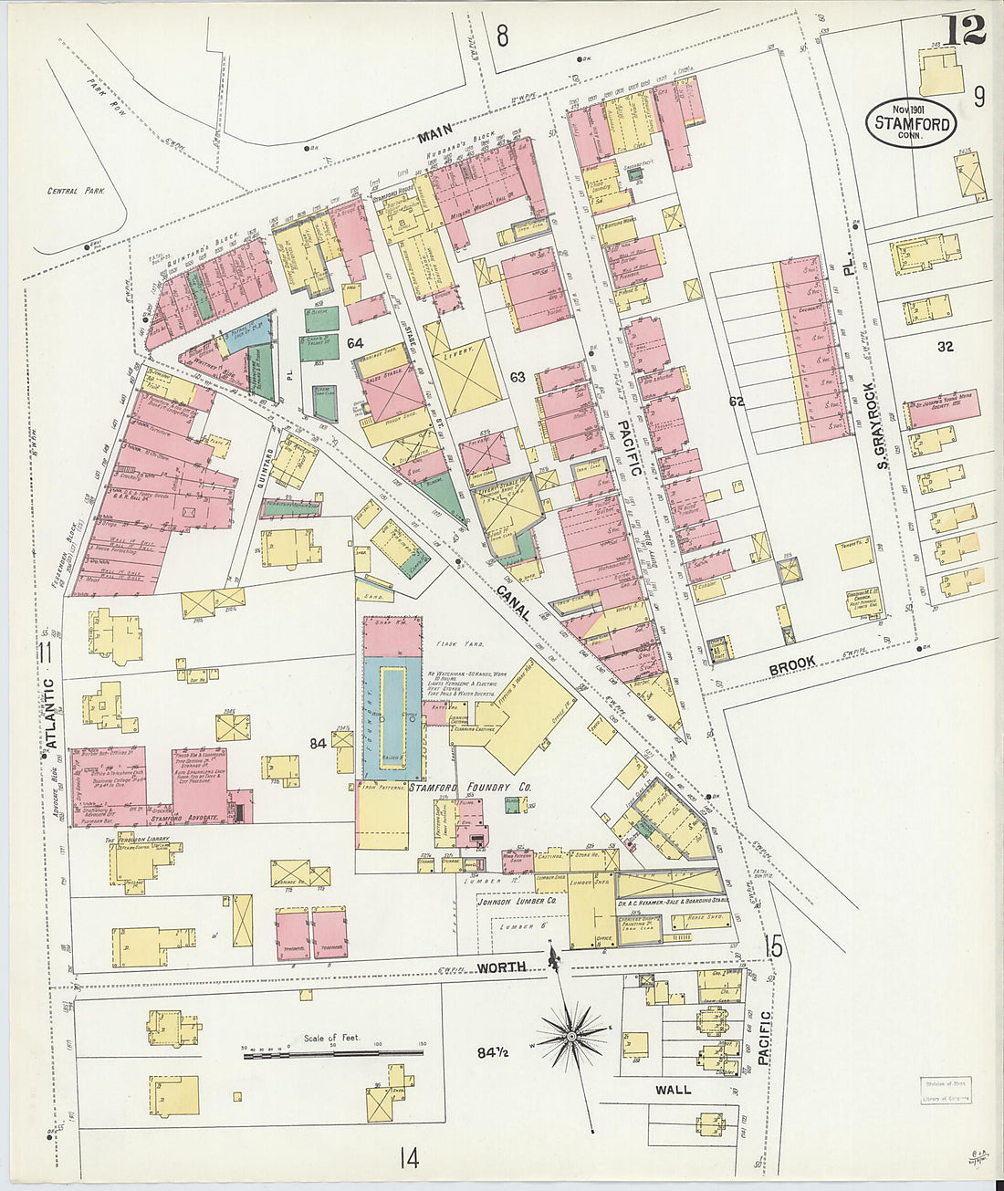 This old map of Stamford, Fairfield County, Connecticut was created by Sanborn Map Company in 1901