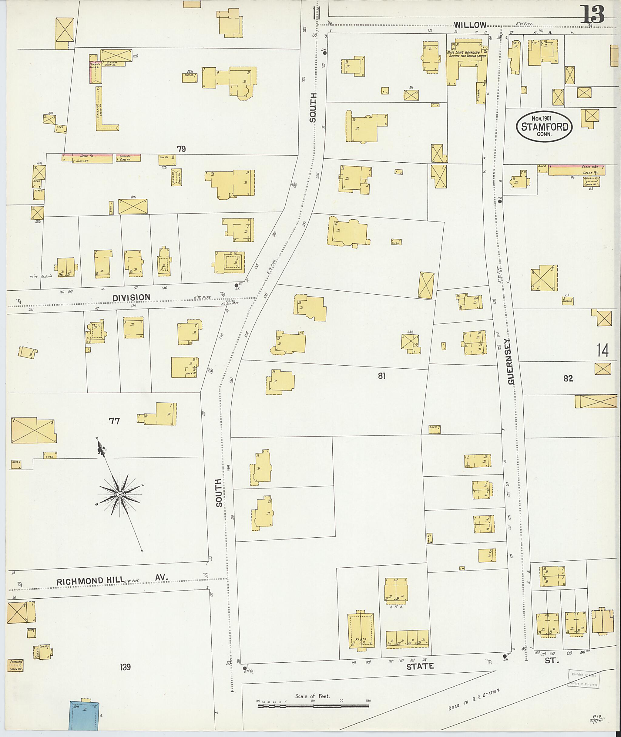 This old map of Stamford, Fairfield County, Connecticut was created by Sanborn Map Company in 1901