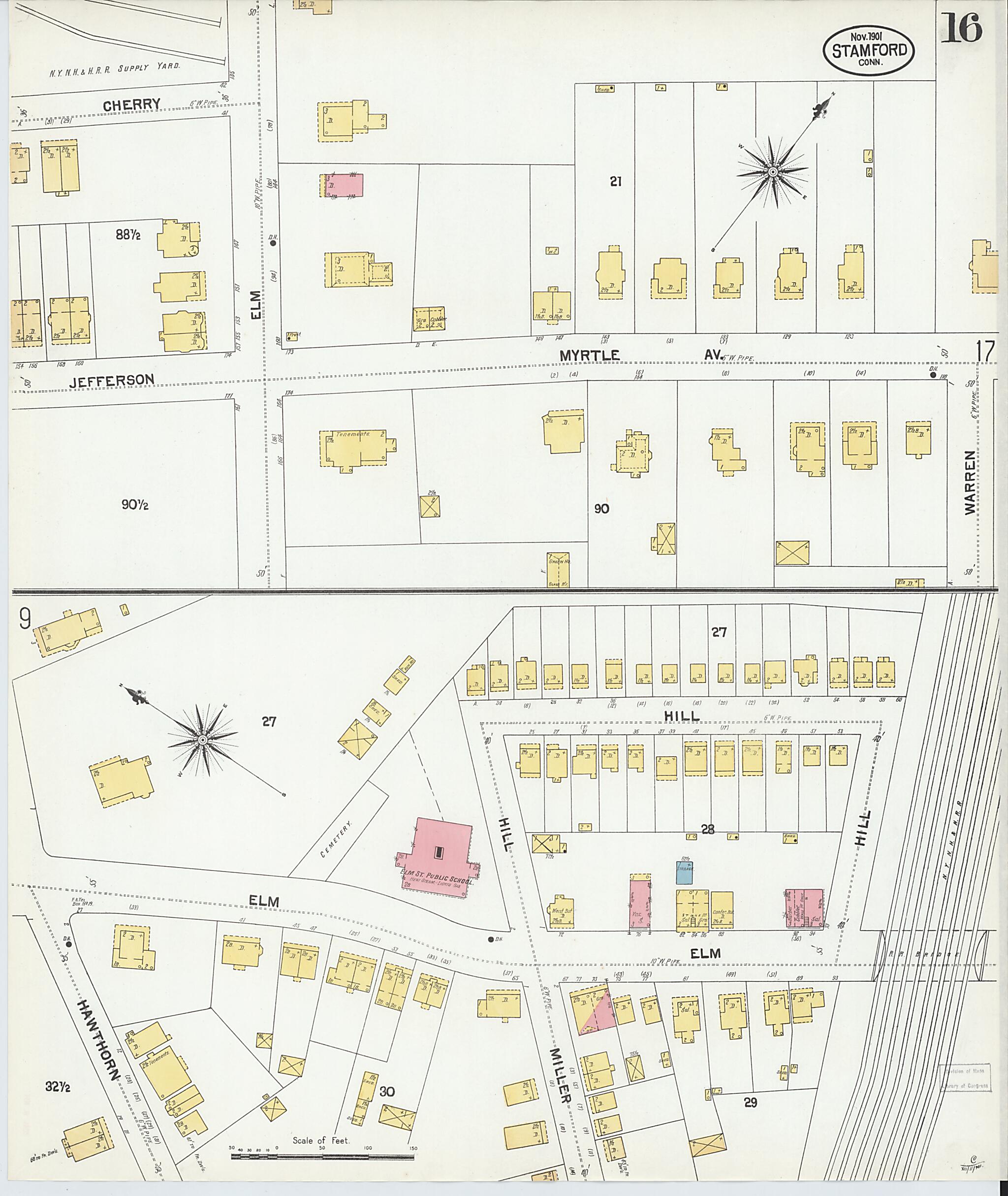This old map of Stamford, Fairfield County, Connecticut was created by Sanborn Map Company in 1901