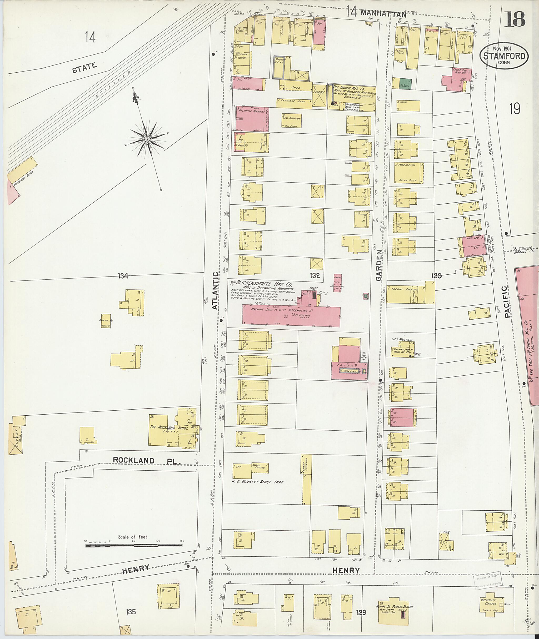 This old map of Stamford, Fairfield County, Connecticut was created by Sanborn Map Company in 1901