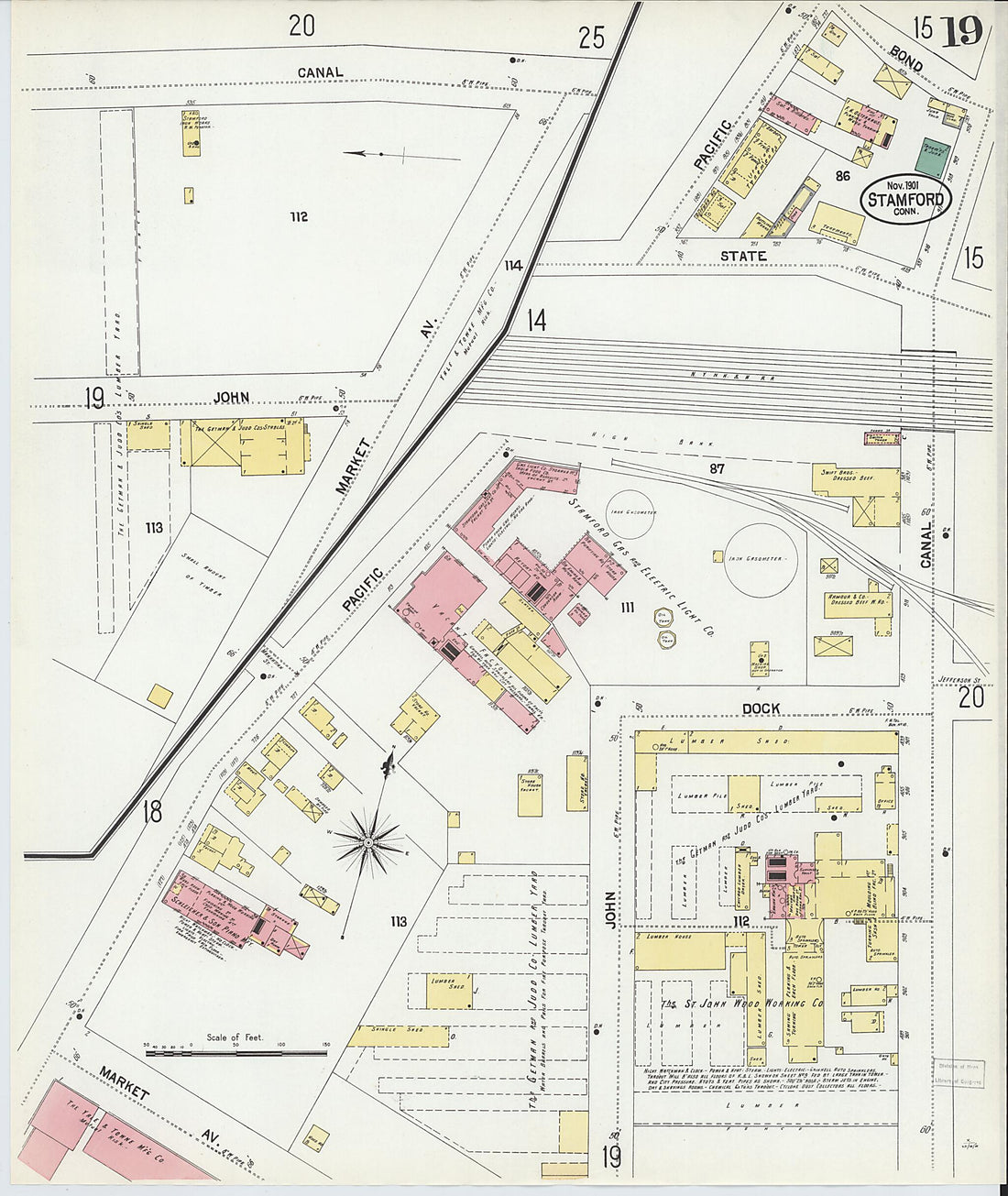 This old map of Stamford, Fairfield County, Connecticut was created by Sanborn Map Company in 1901