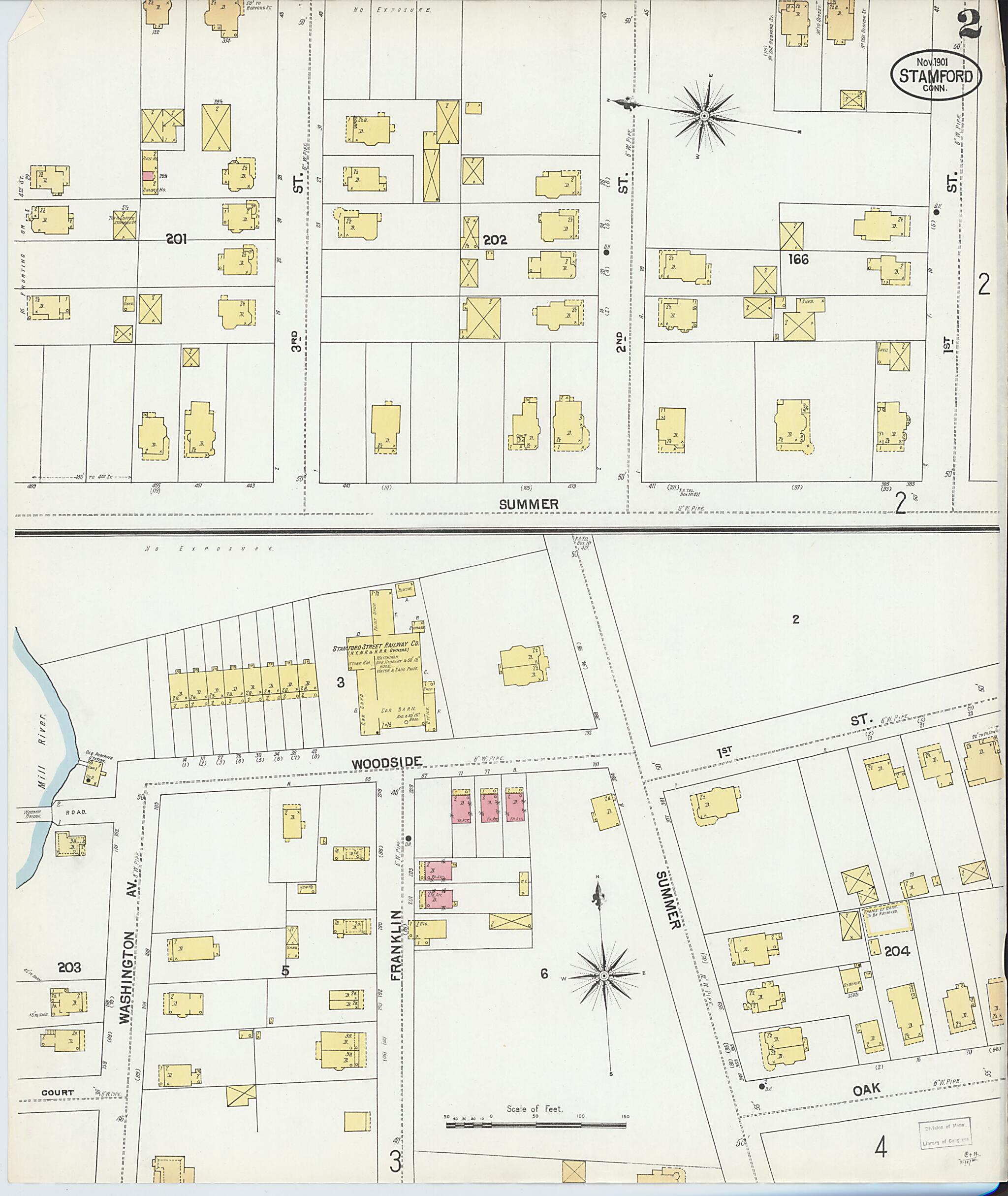 This old map of Stamford, Fairfield County, Connecticut was created by Sanborn Map Company in 1901
