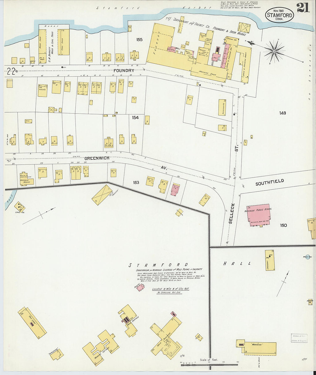 This old map of Stamford, Fairfield County, Connecticut was created by Sanborn Map Company in 1901