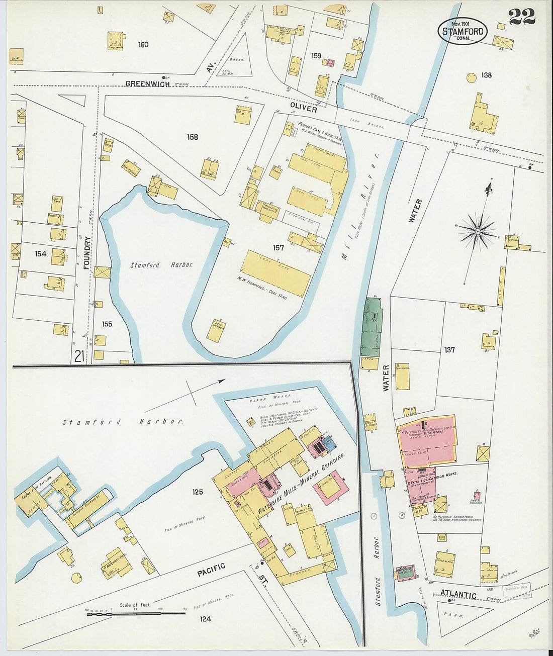 This old map of Stamford, Fairfield County, Connecticut was created by Sanborn Map Company in 1901