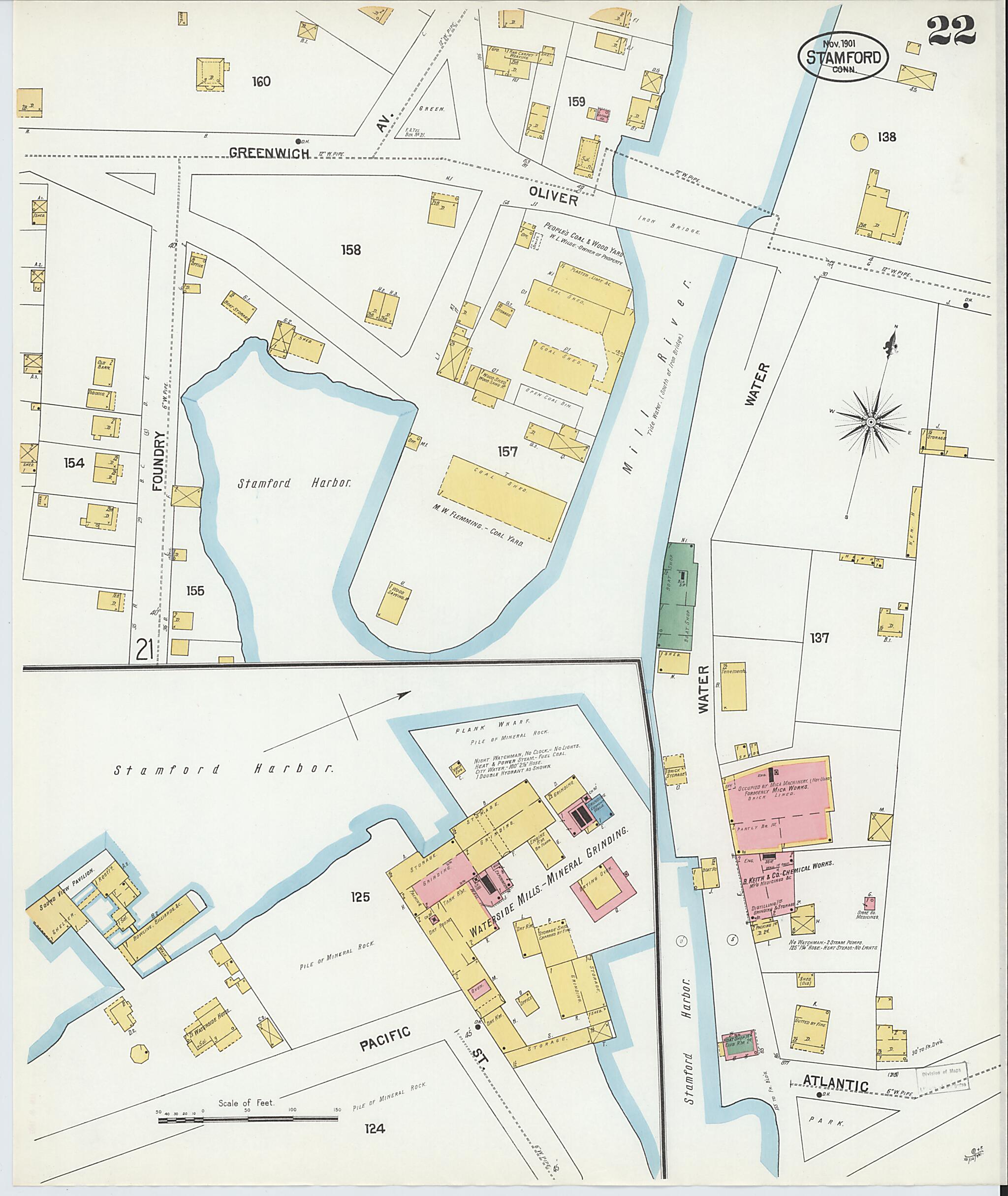 This old map of Stamford, Fairfield County, Connecticut was created by Sanborn Map Company in 1901