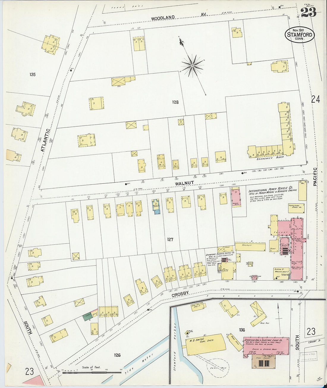 This old map of Stamford, Fairfield County, Connecticut was created by Sanborn Map Company in 1901