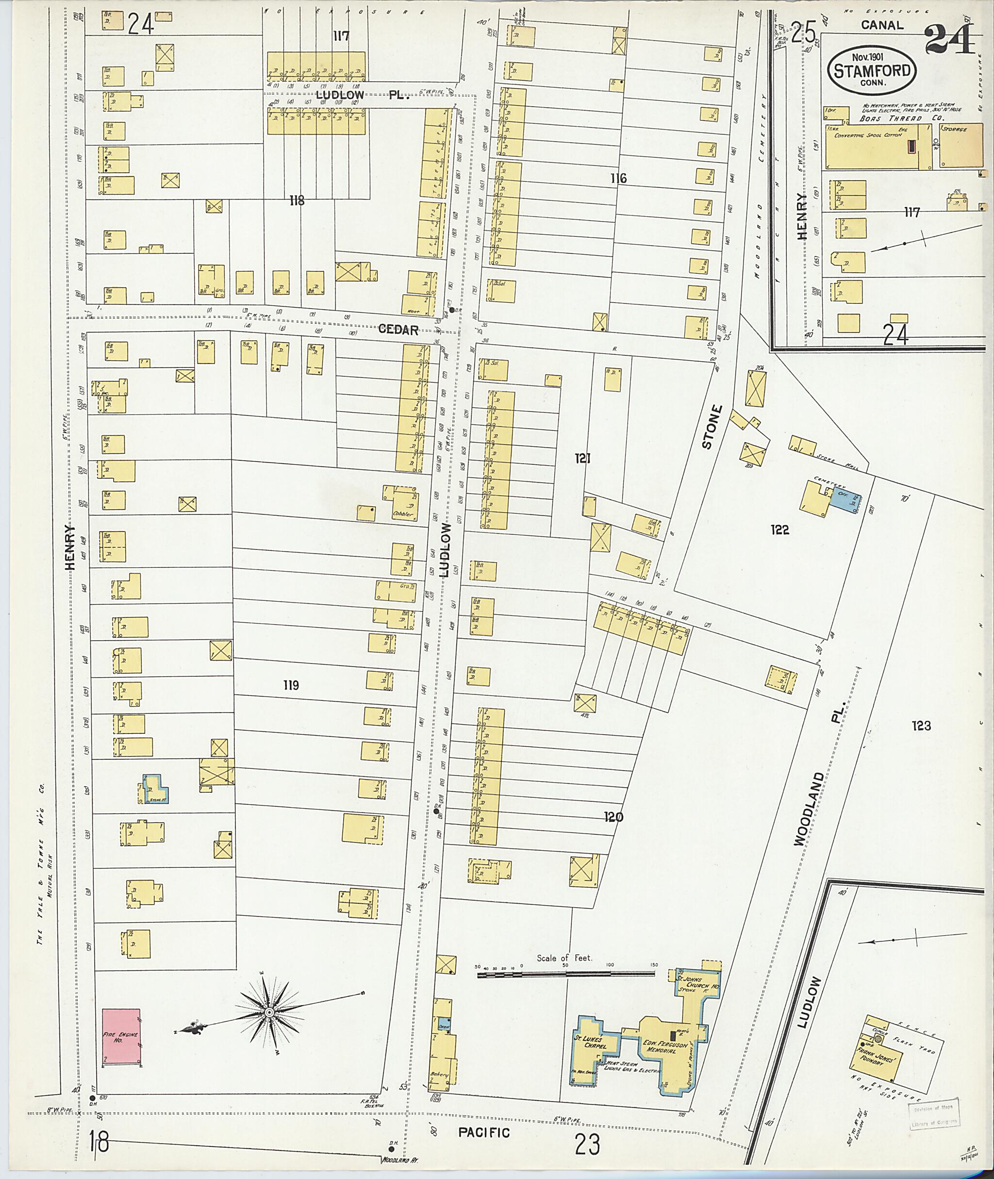 This old map of Stamford, Fairfield County, Connecticut was created by Sanborn Map Company in 1901